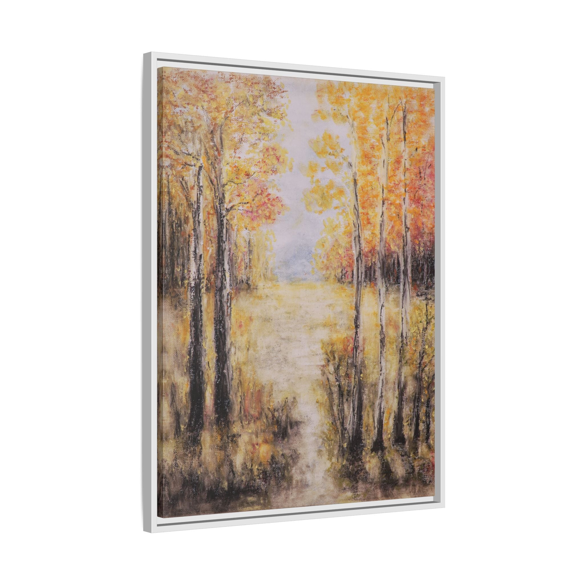 Golden Trees Landscape - Framed Canvas Art