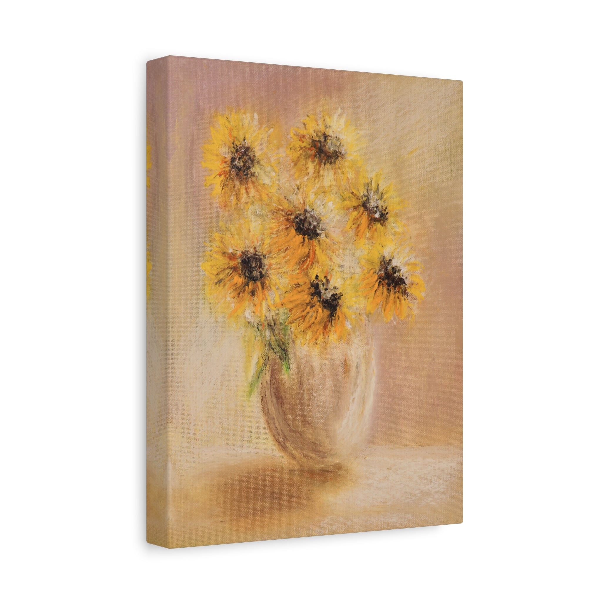 Canvas print of sunflowers in a vase on a beige background
