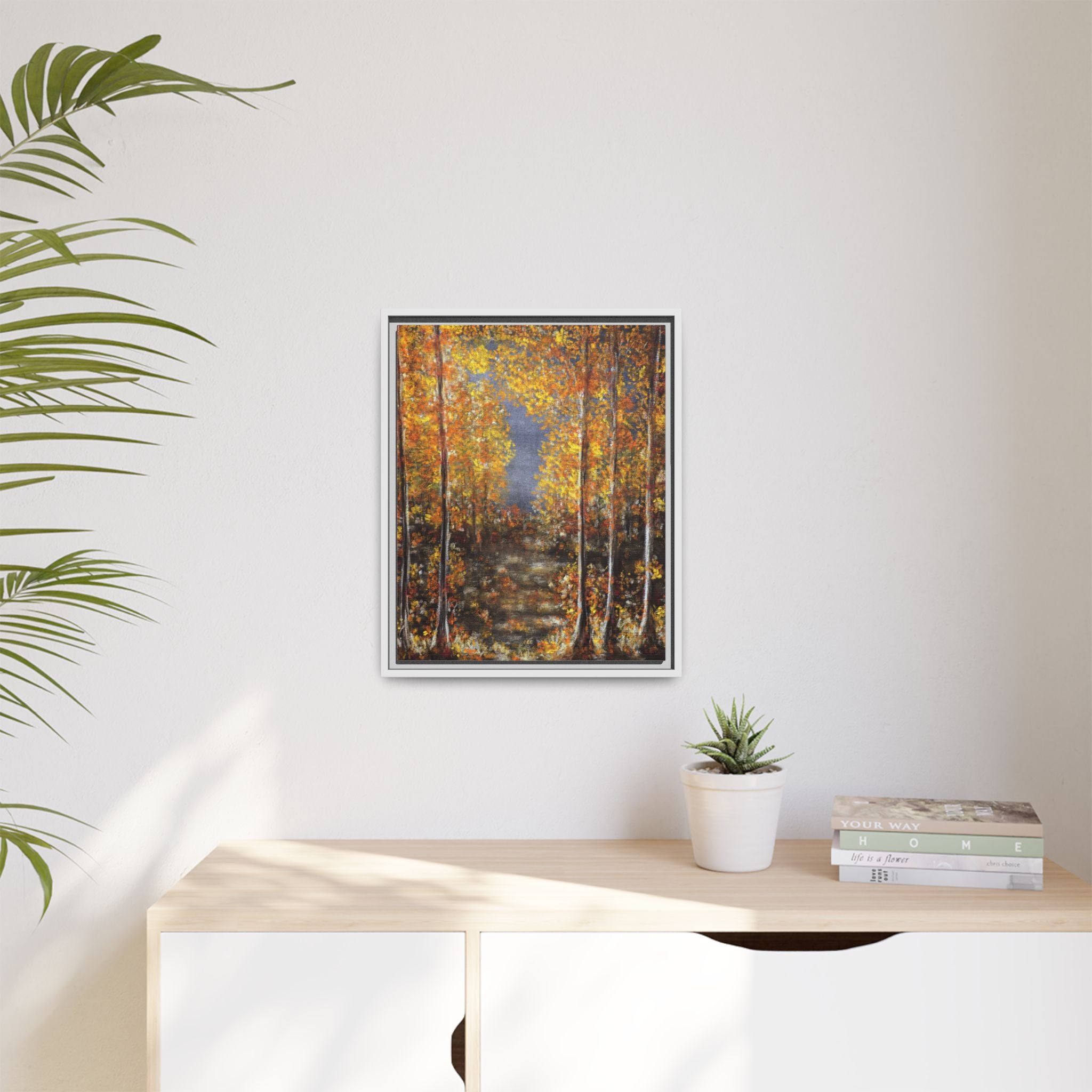 Framed Canvas Art - Autumn Forest Trees Landscape