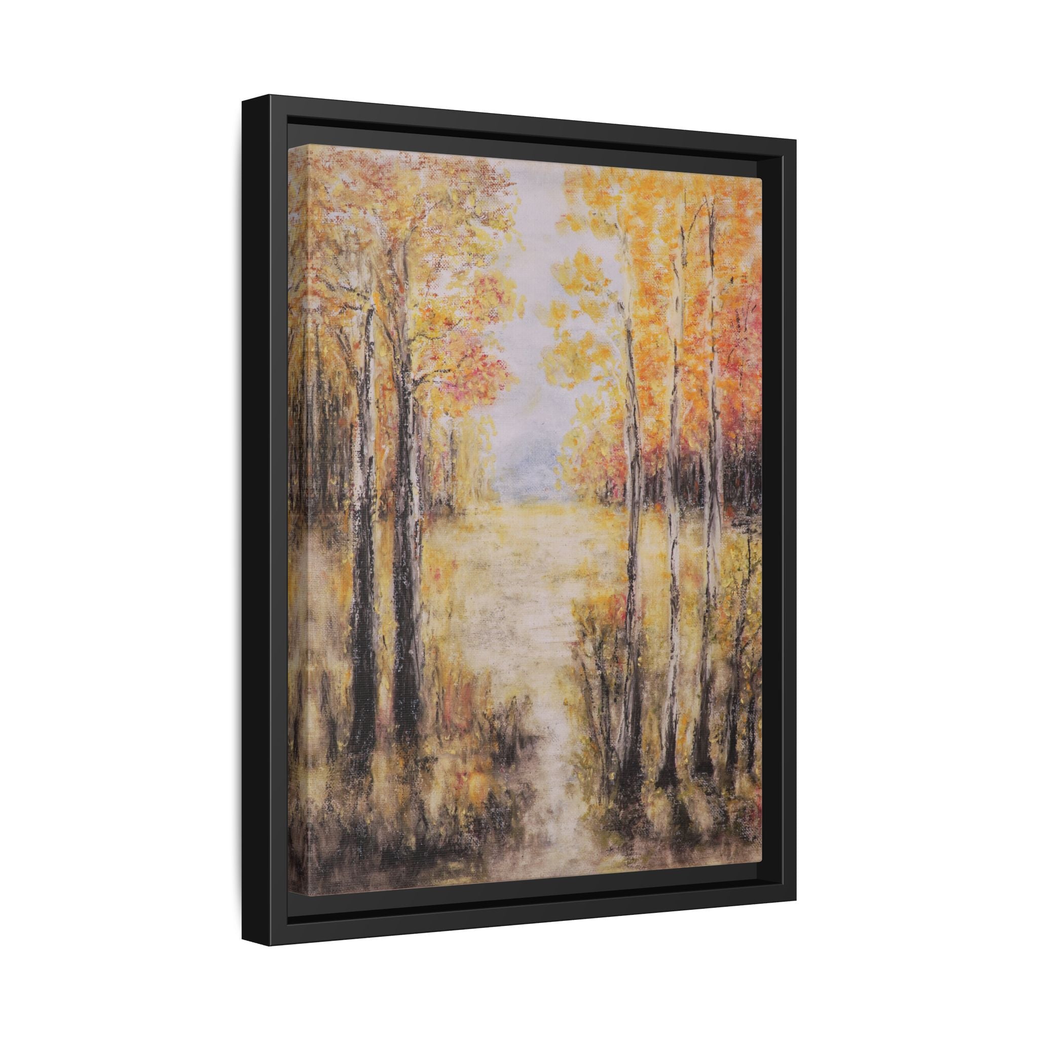 Golden Trees Landscape - Framed Canvas Art