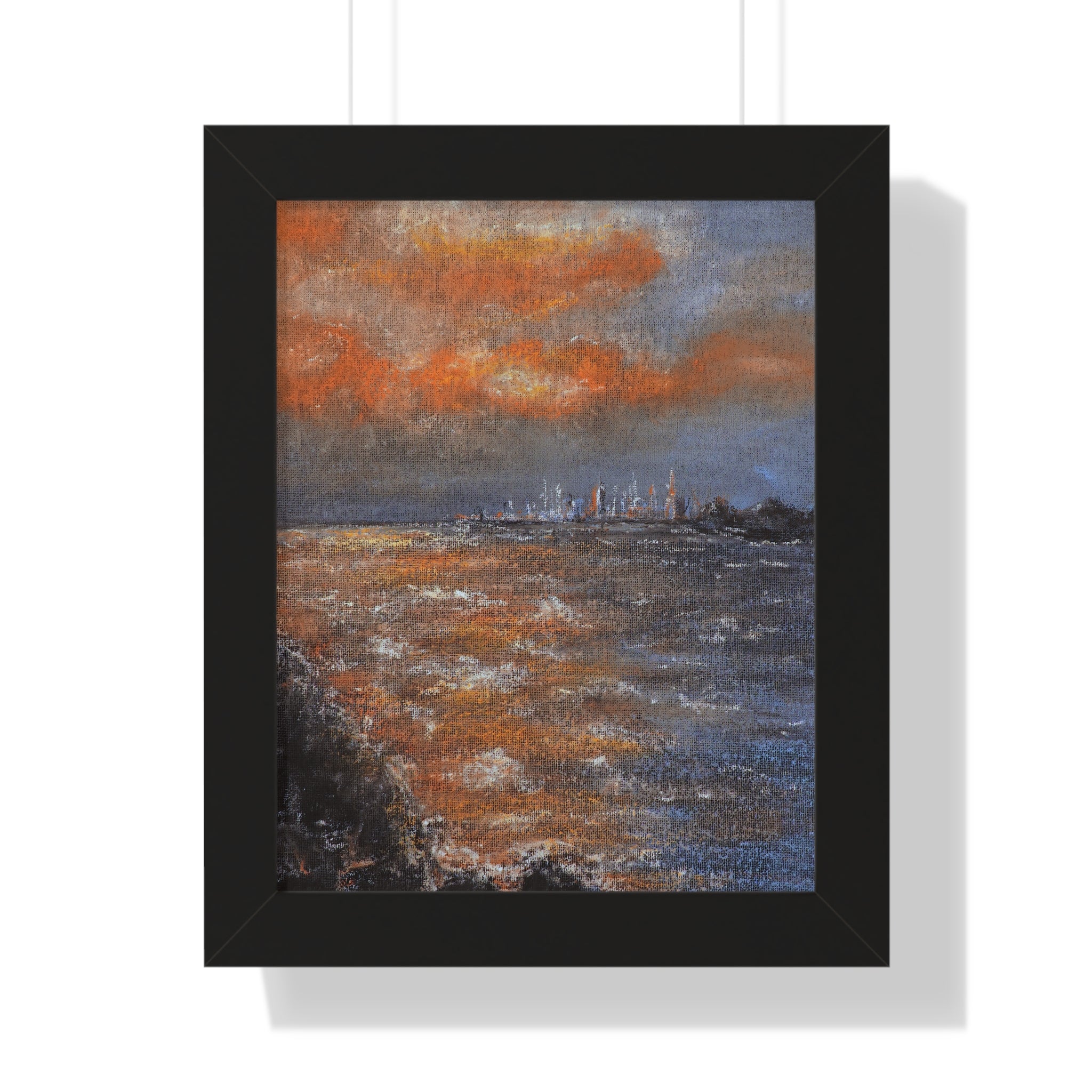 Framed Seascape Poster — Orange Sunset Coastal Art Print