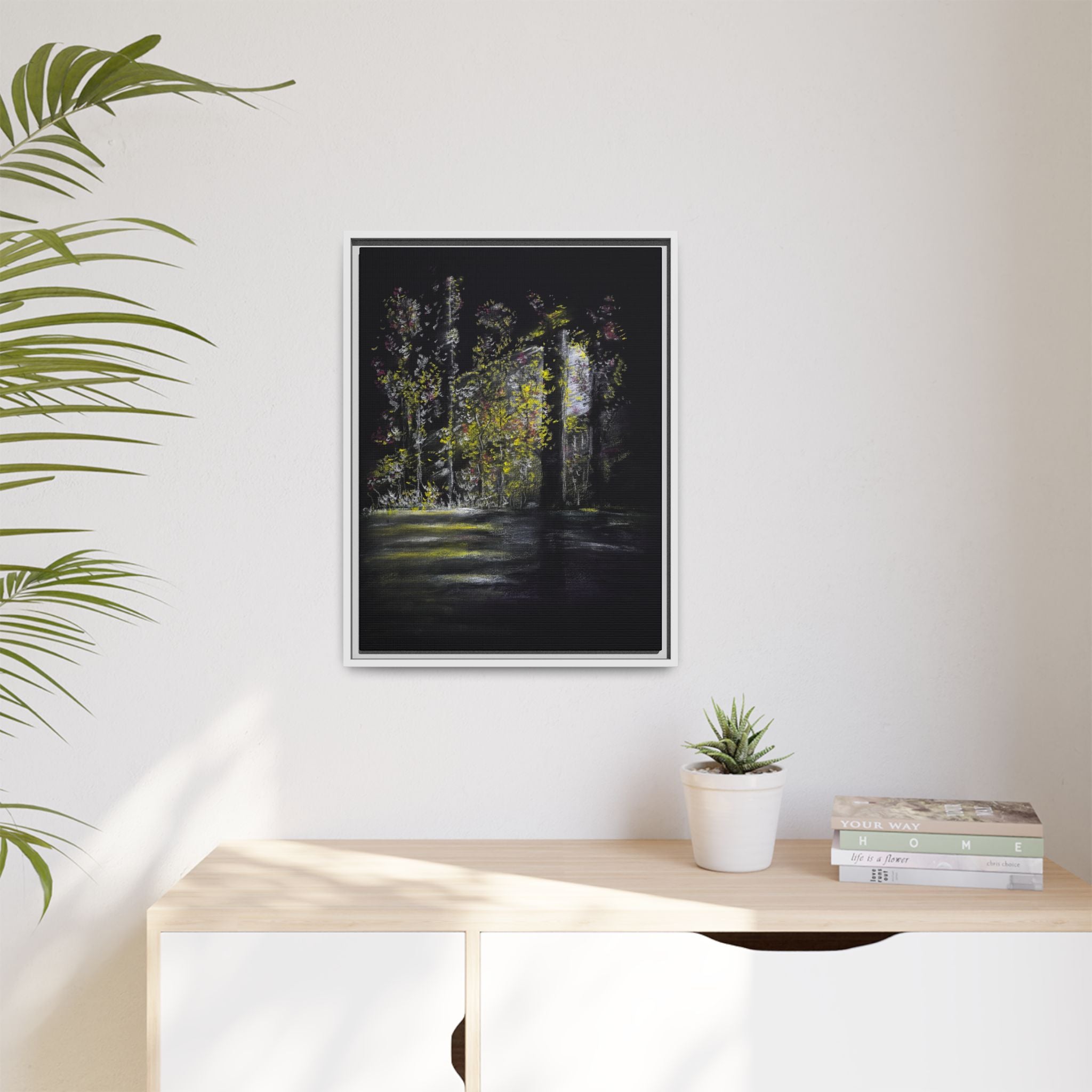 Framed Matte Canvas Forest Nightscape – Moody Woodland Wall Art