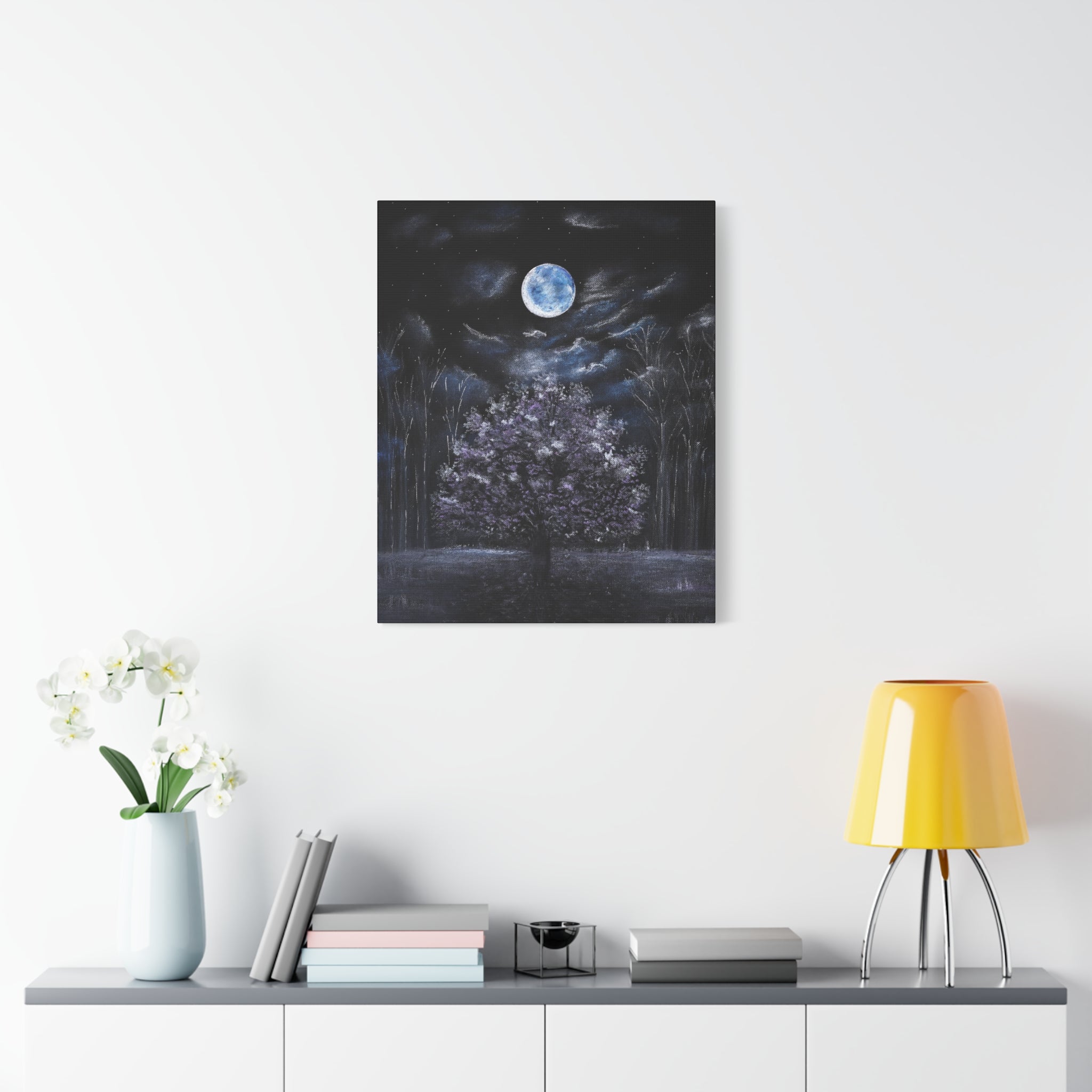 Moonlit Tree Canvas Print — Night Sky Wall Art (Matte Stretched)