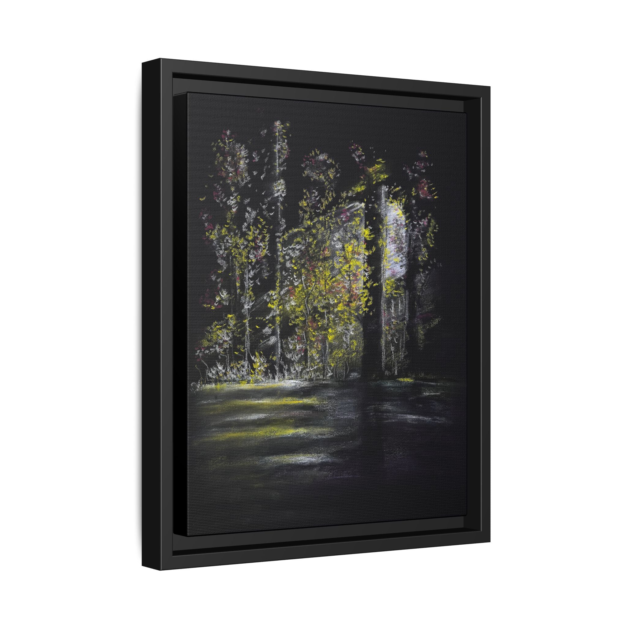 Framed Matte Canvas Forest Nightscape – Moody Woodland Wall Art