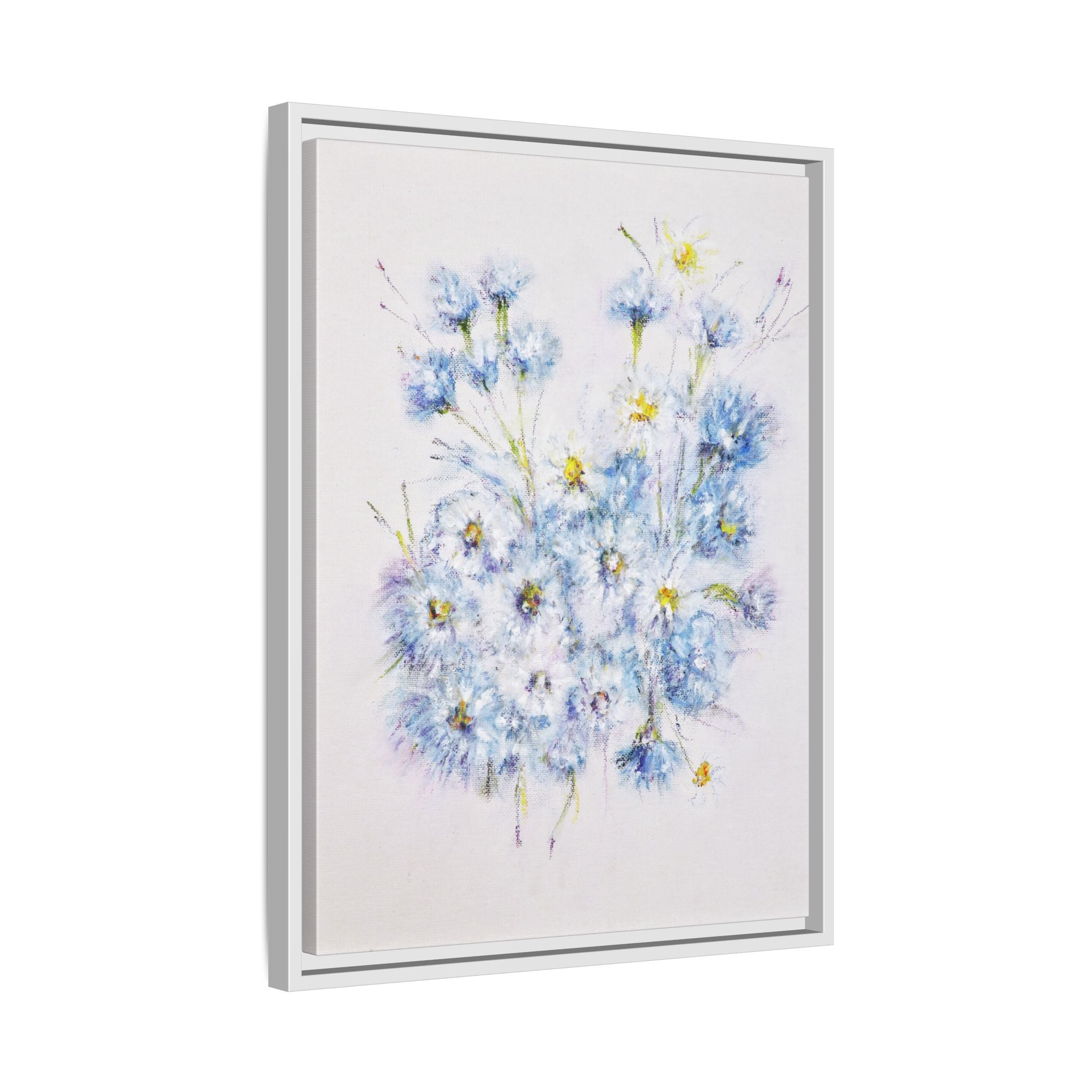 Blue Wildflower Watercolor Canvas Print — Framed Matte Wall Art