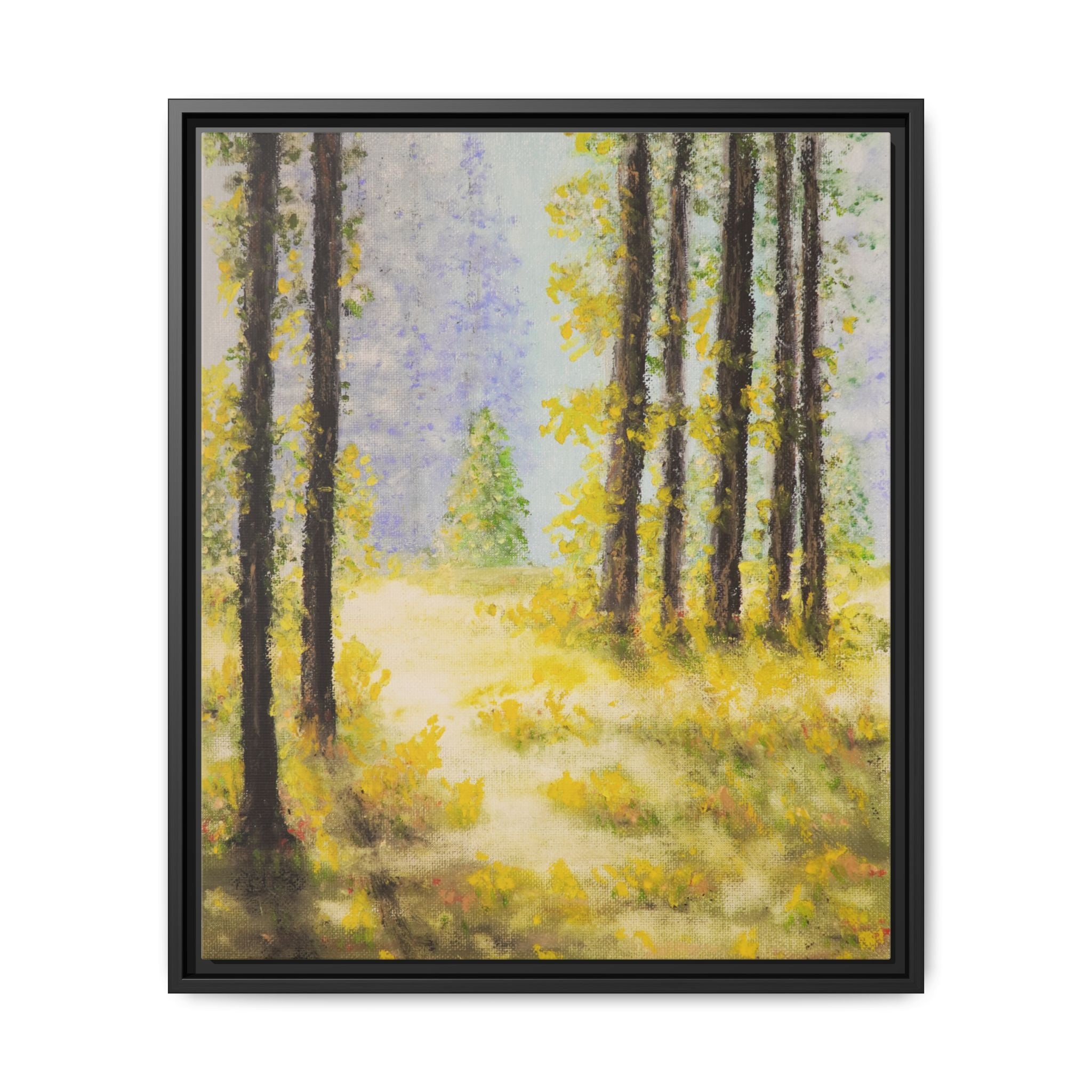 Framed Matte Canvas Print — Sunlit Forest Landscape Wall Art