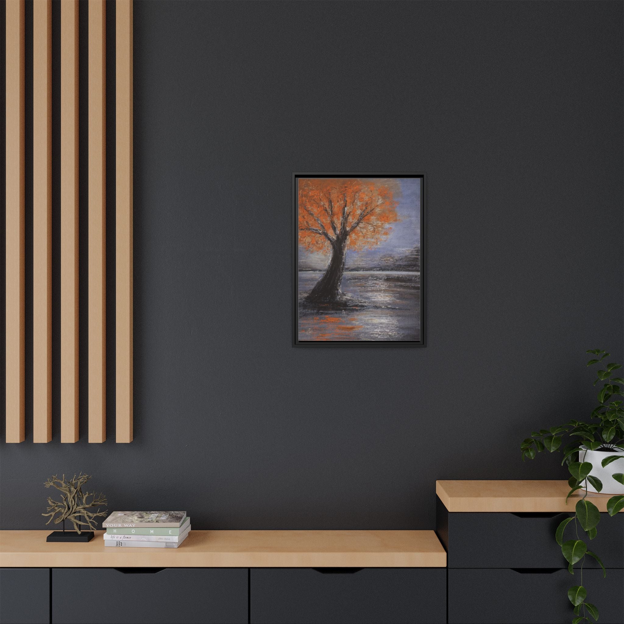 Framed Autumn Tree Canvas Print — Orange Tree Landscape Wall Art