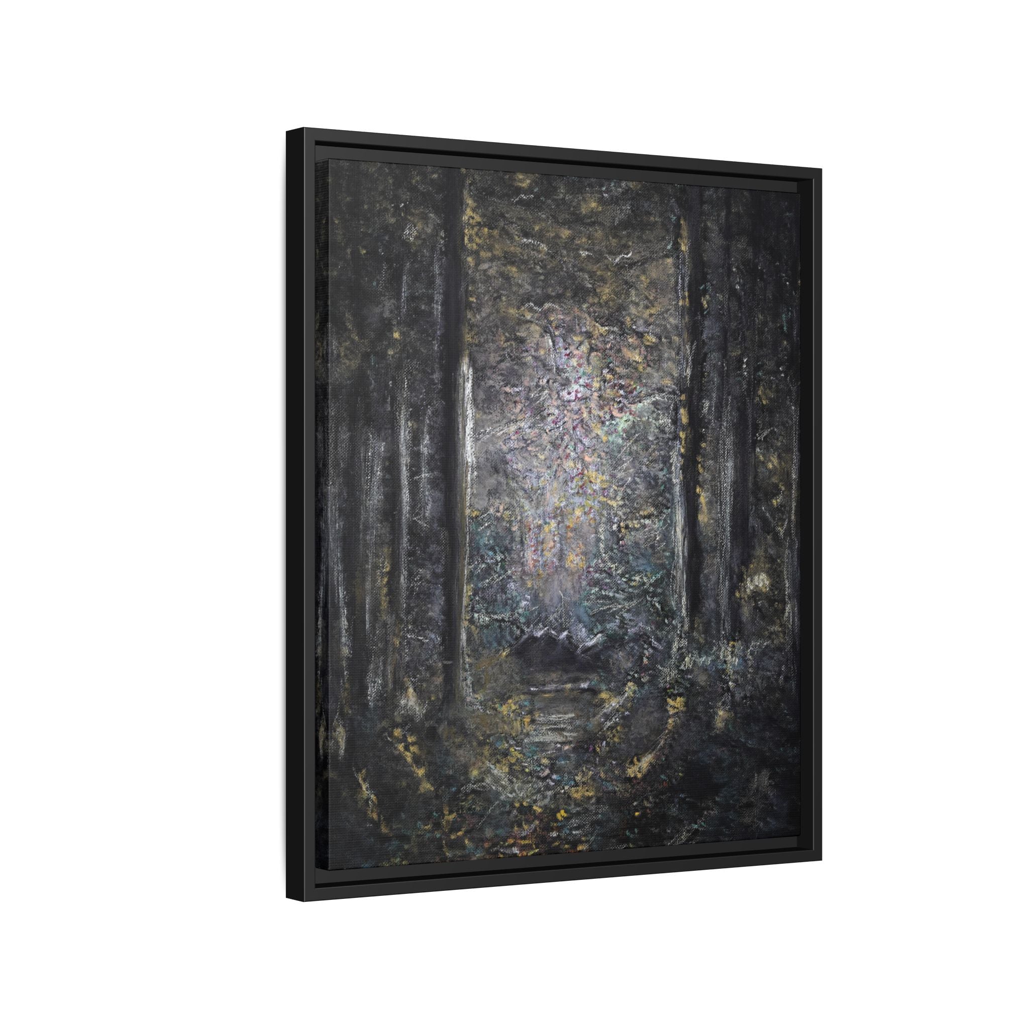 Framed Matte Canvas Forest Painting — Moody Woodland Wall Art