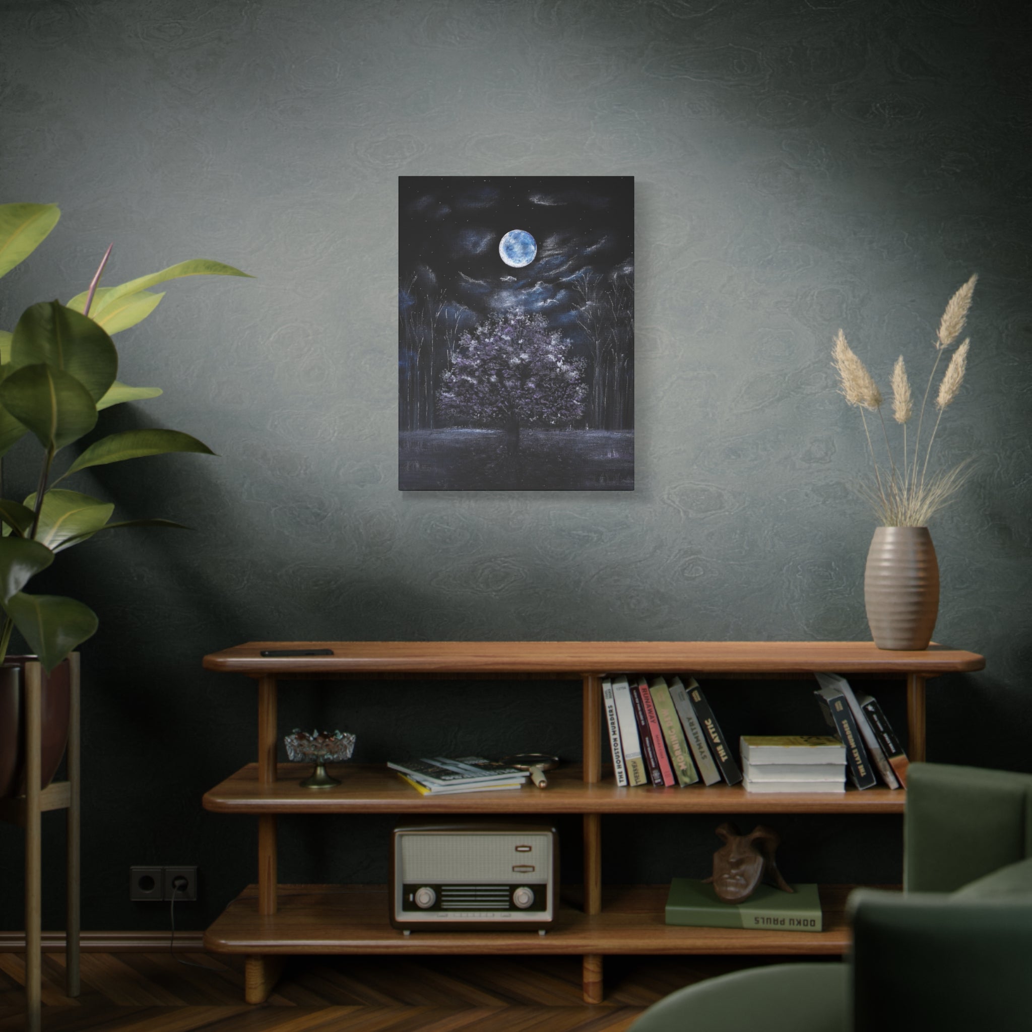 Moonlit Tree Canvas Print — Night Sky Wall Art (Matte Stretched)