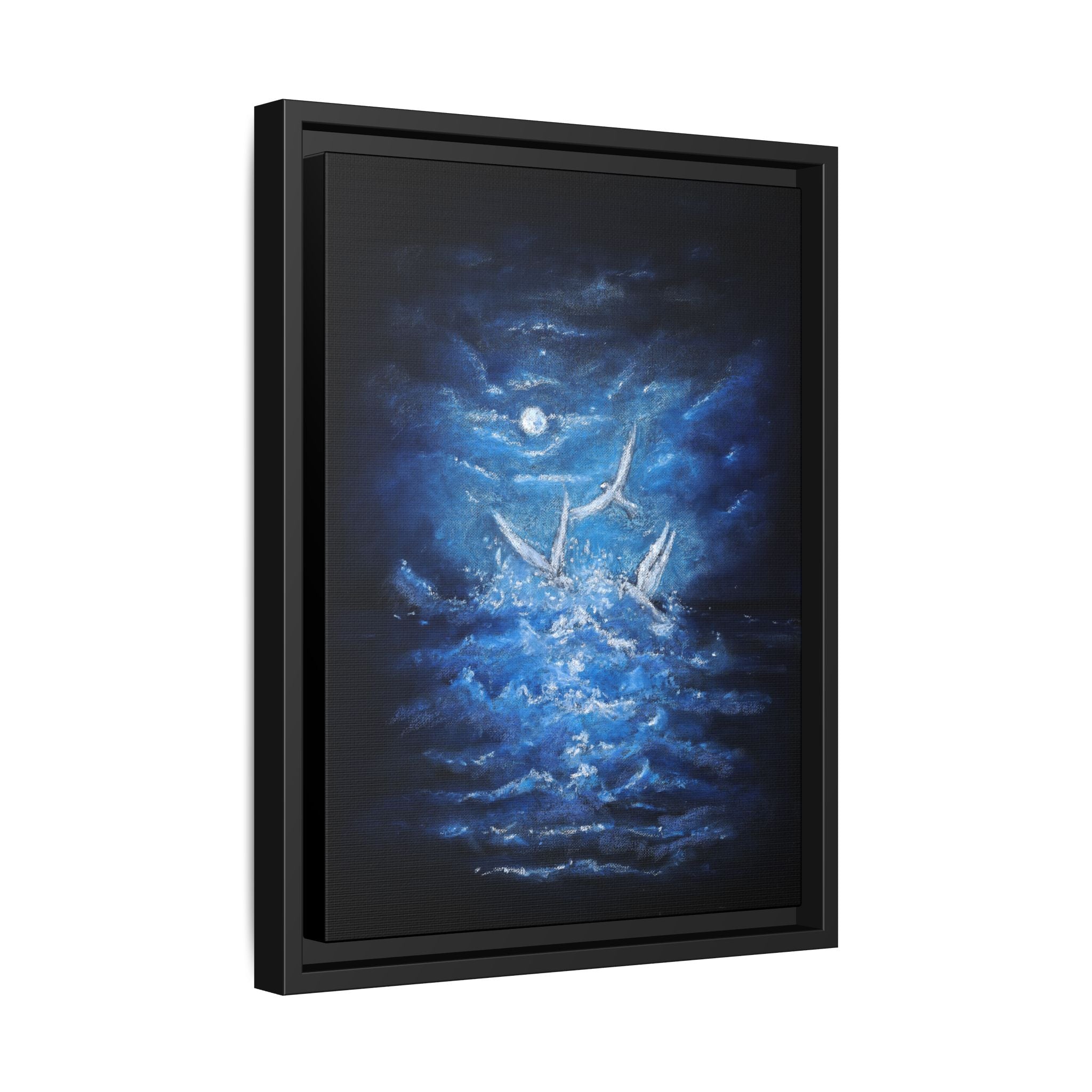 Night Ocean Birds - Matte Canvas Framed Wall Art