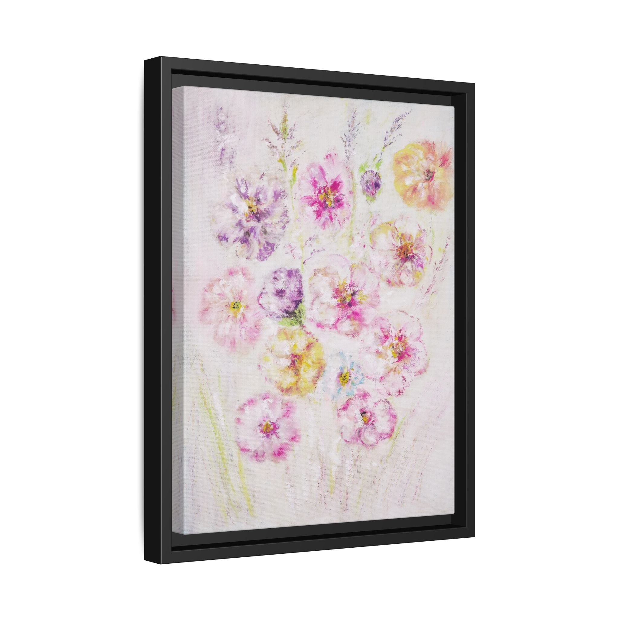 Framed Floral Canvas Print — Soft Pastel Bouquet Wall Art