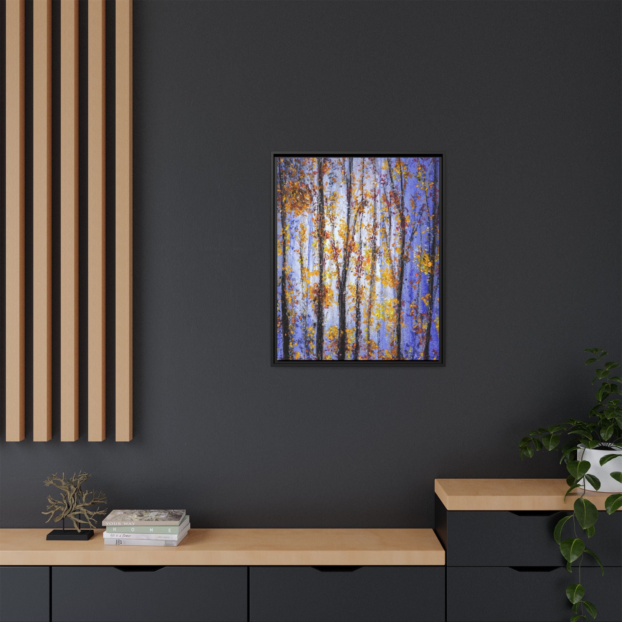 Framed Matte Canvas Art – Autumn Aspen Trees Wall Print