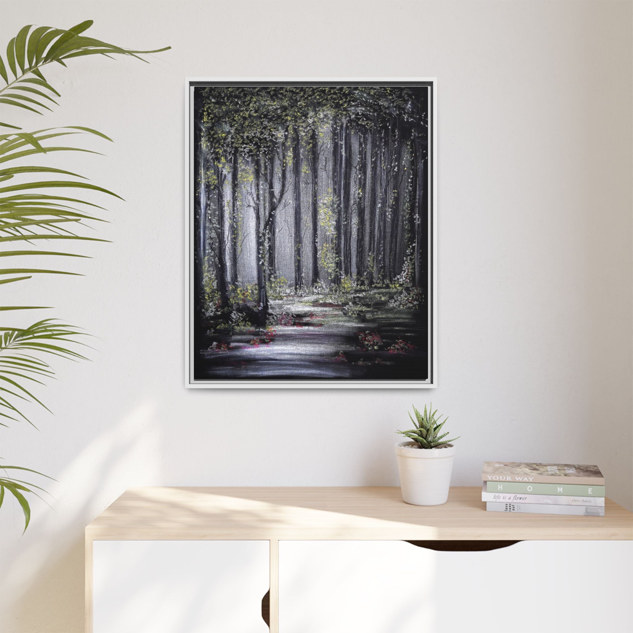 Framed Forest Path Matte Canvas Print — Serene Woodland Wall Art