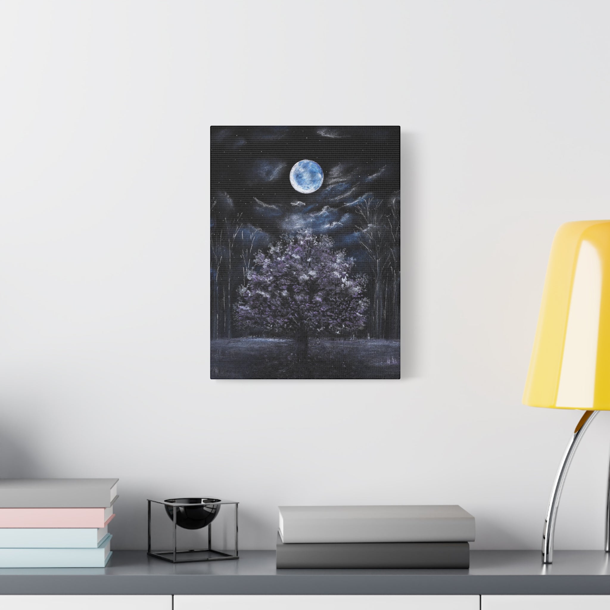 Moonlit Tree Canvas Print — Night Sky Wall Art (Matte Stretched)