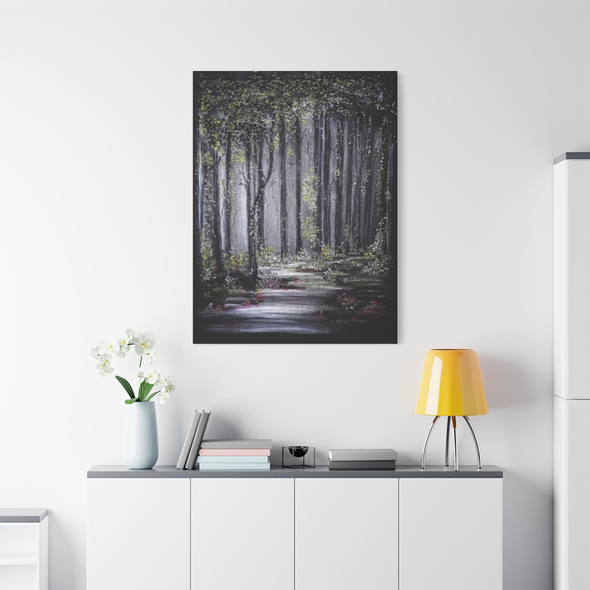 Forest Path Matte Canvas Wall Art — Moody Woodland Landscape, Stretched 1.25"