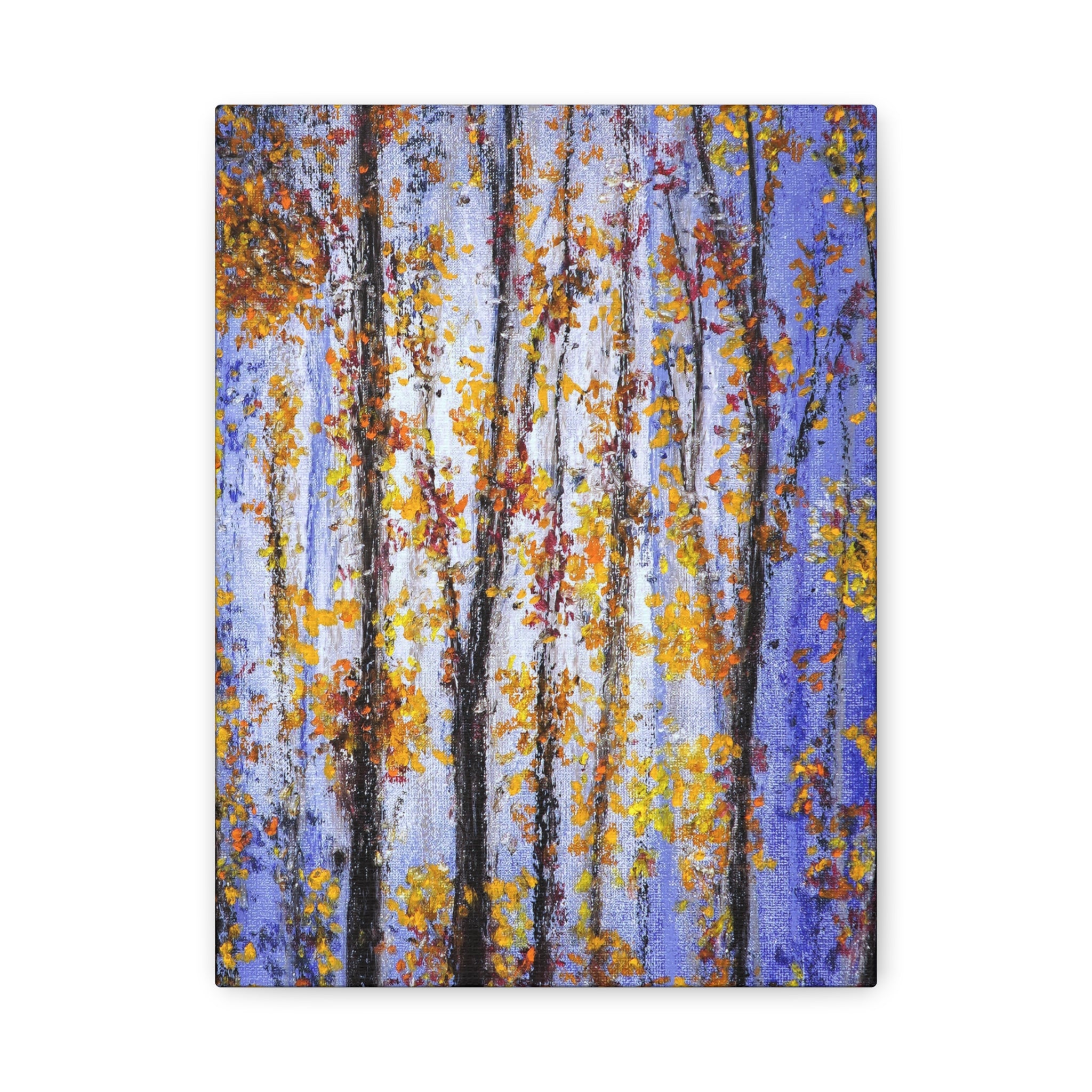 Autumn Aspens Matte Stretched Canvas – Purple & Gold Forest Wall Art (1.25")