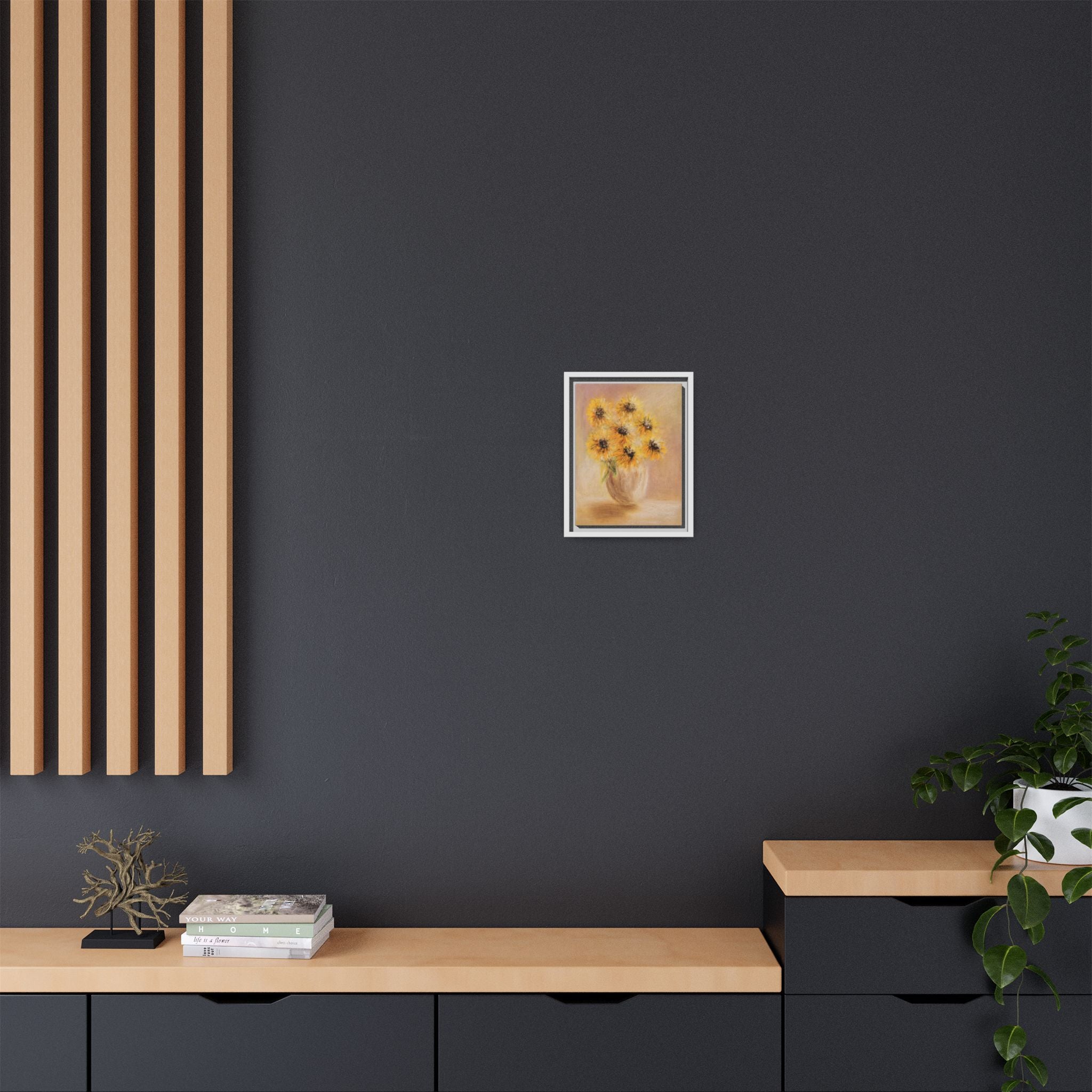 Framed Sunflower Vase — Matte Canvas Wall Art