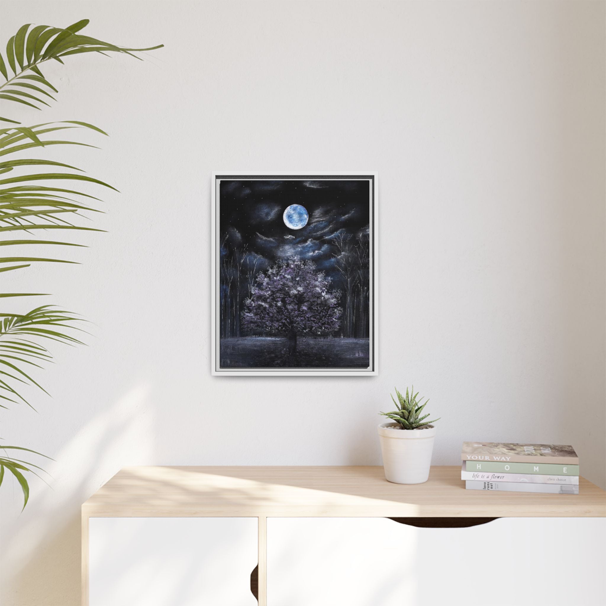 Framed Matte Canvas Art — Moonlit Tree Nightscape