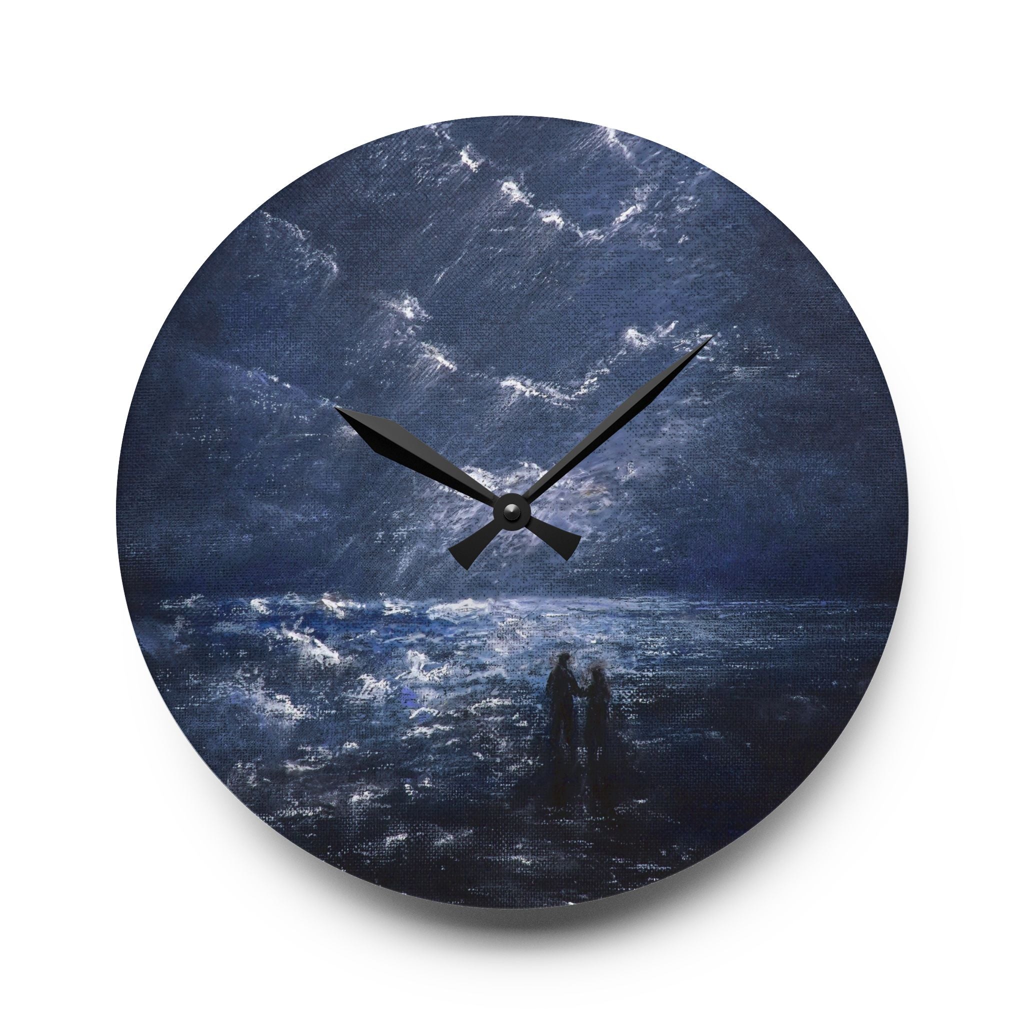 Acrylic Wall Clock — Moody Coastal Nightscape Clock (Couple on Shore)