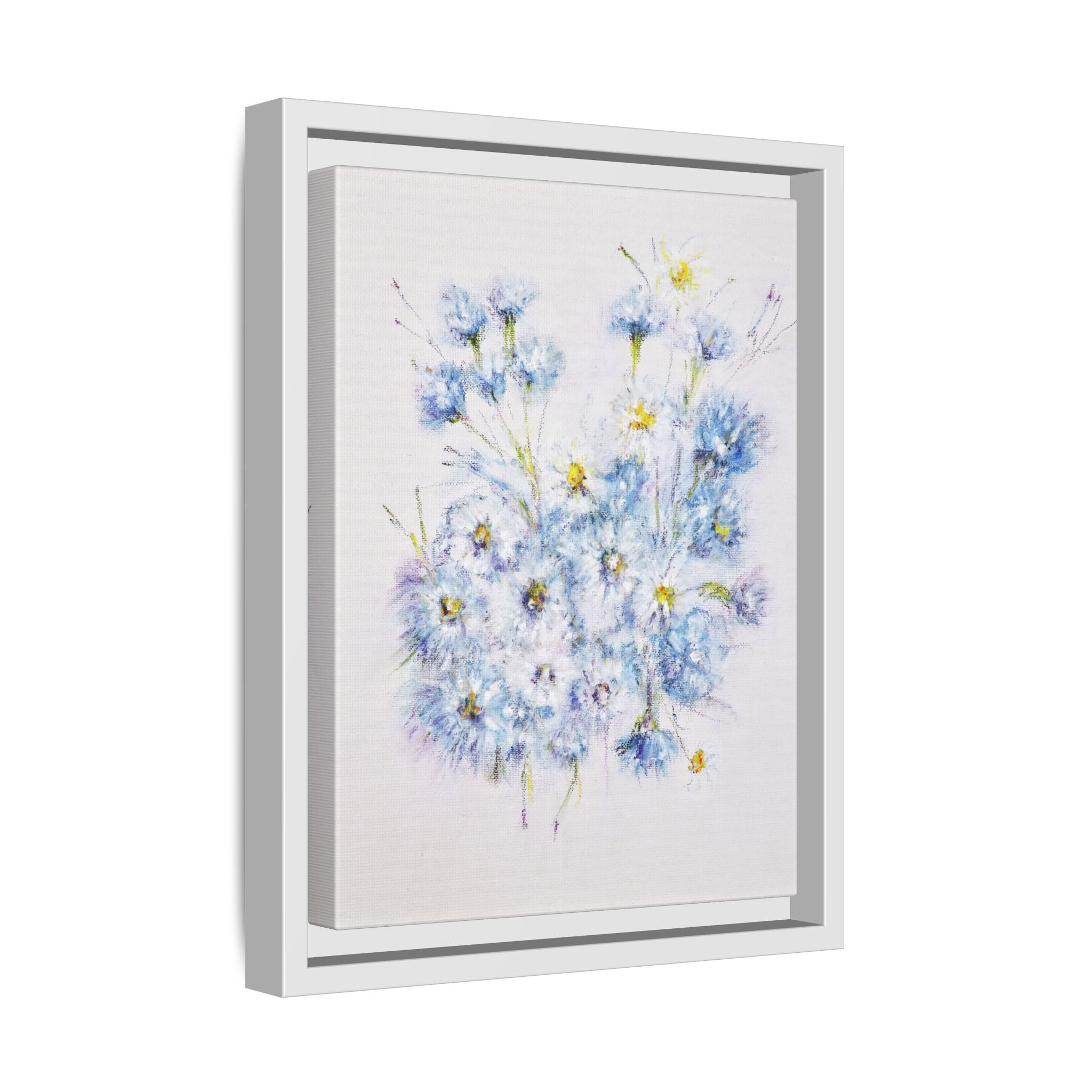 Blue Wildflower Watercolor Canvas Print — Framed Matte Wall Art