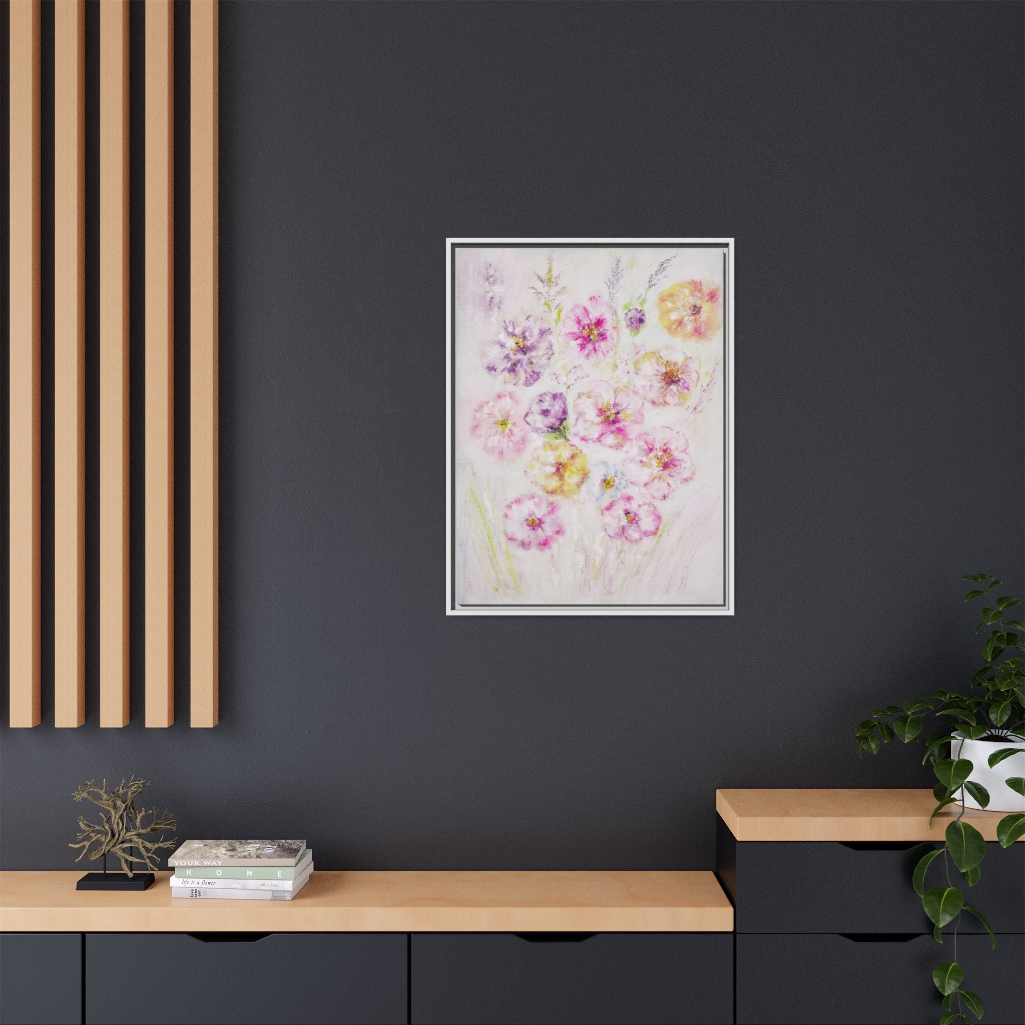 Framed Floral Canvas Print — Soft Pastel Bouquet Wall Art