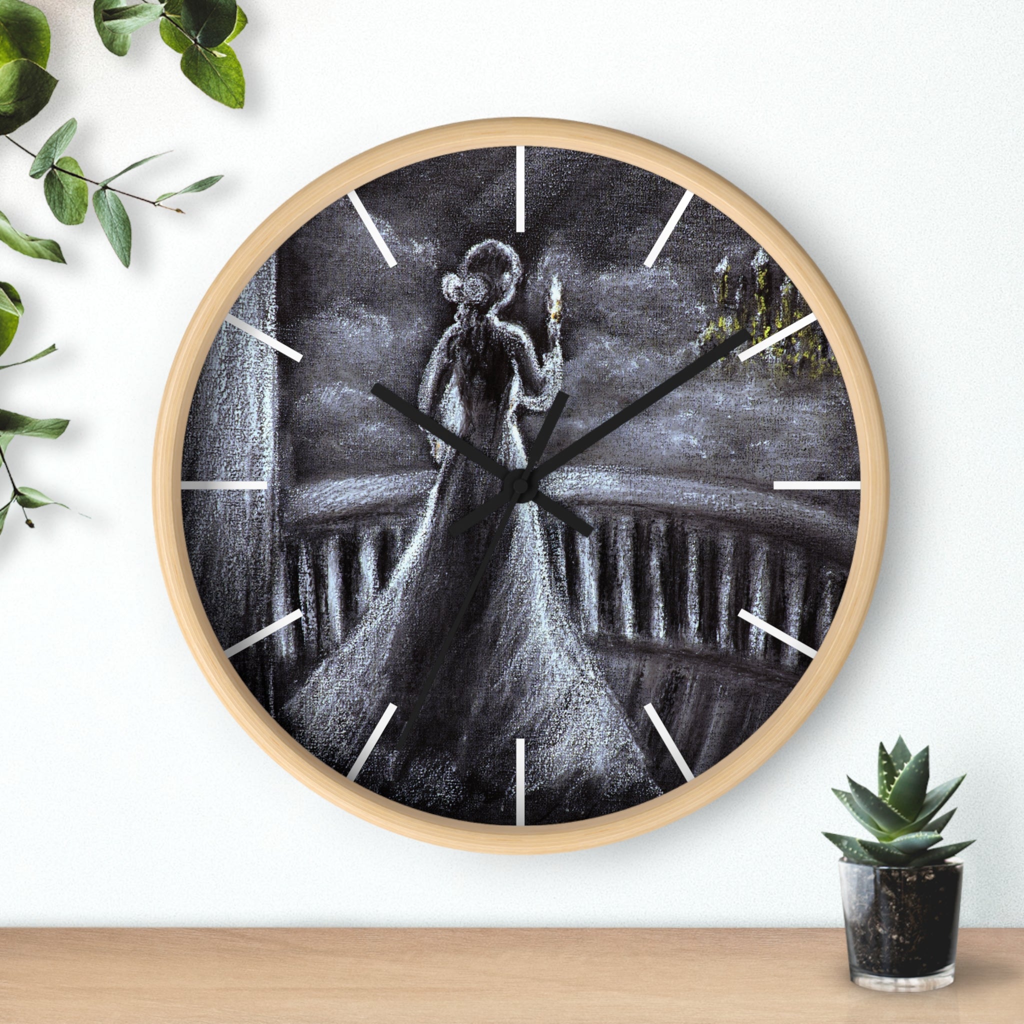 Silhouette in Light Wall Clock - Romantic Victorian Nighttime Portrait