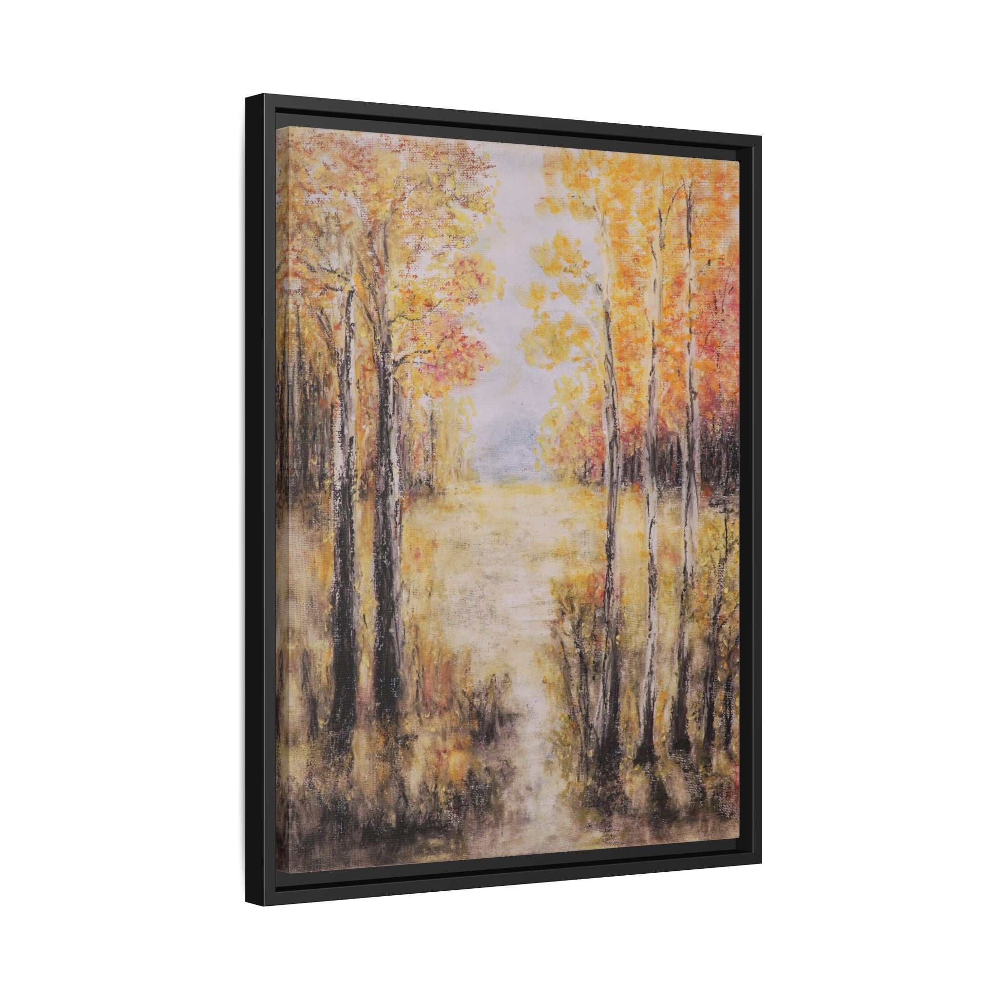 Golden Trees Landscape - Framed Canvas Art