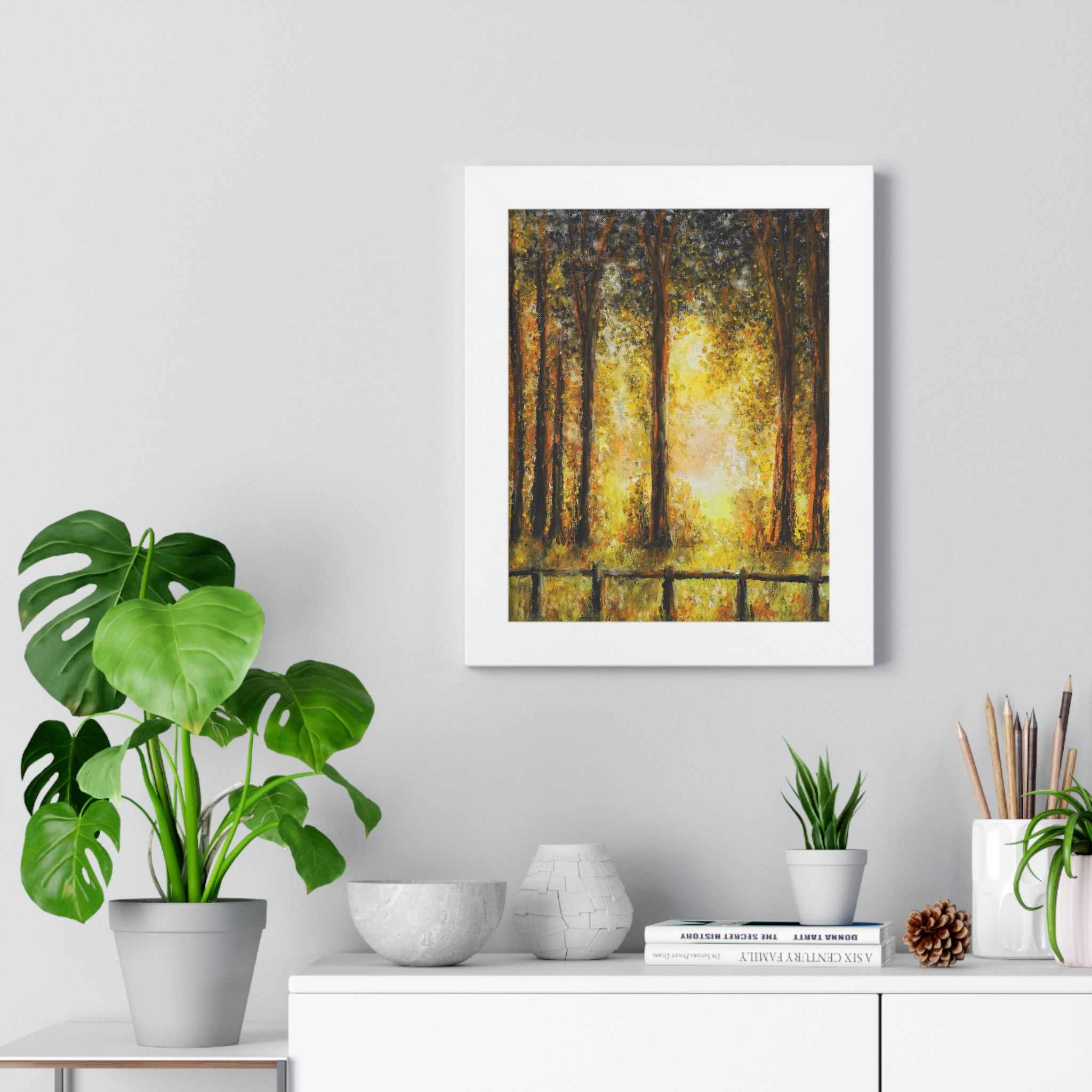 Framed Poster - Golden Forest Sunrise Art Print