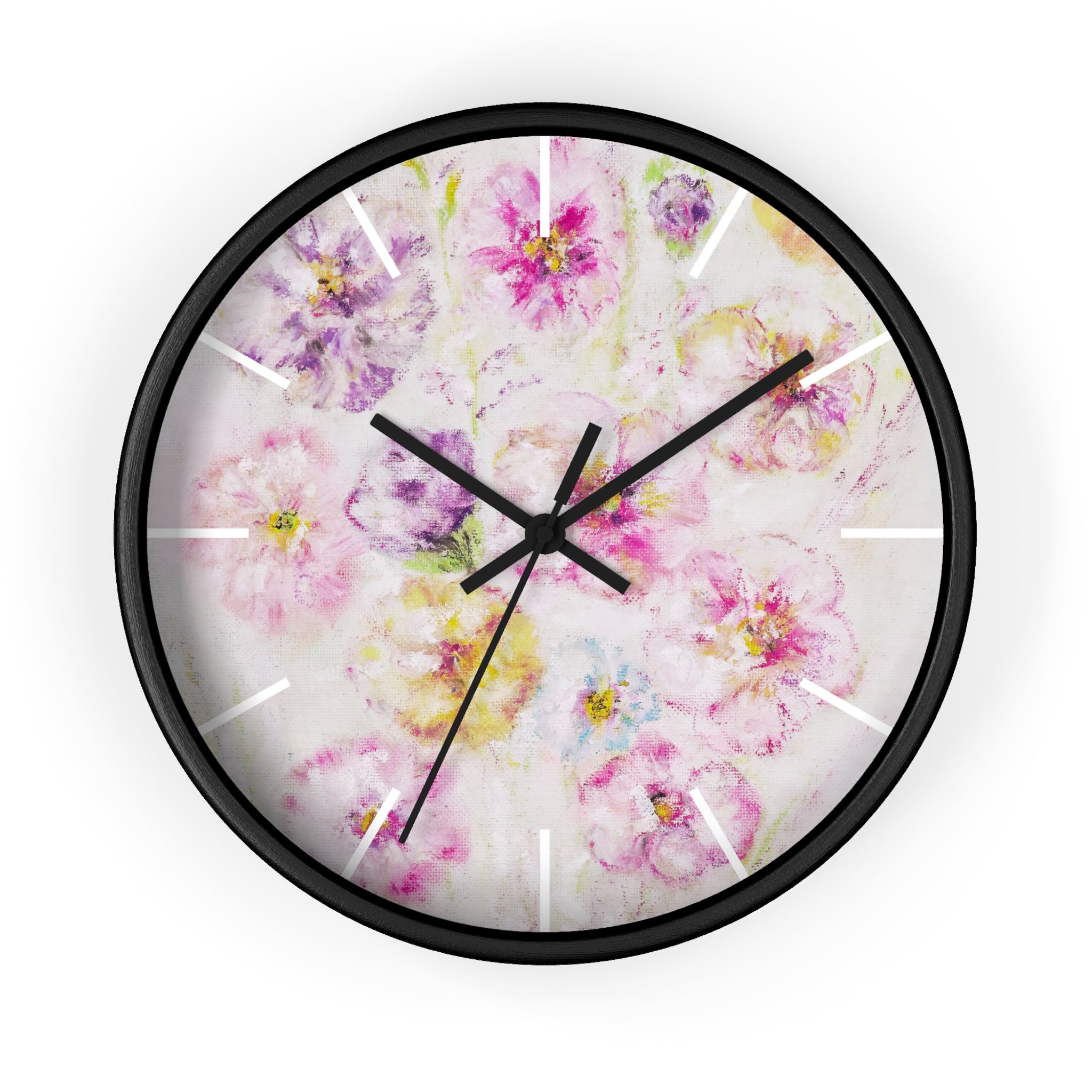 Floral Watercolor Wall Clock — Soft Pink Garden Floral Home Décor