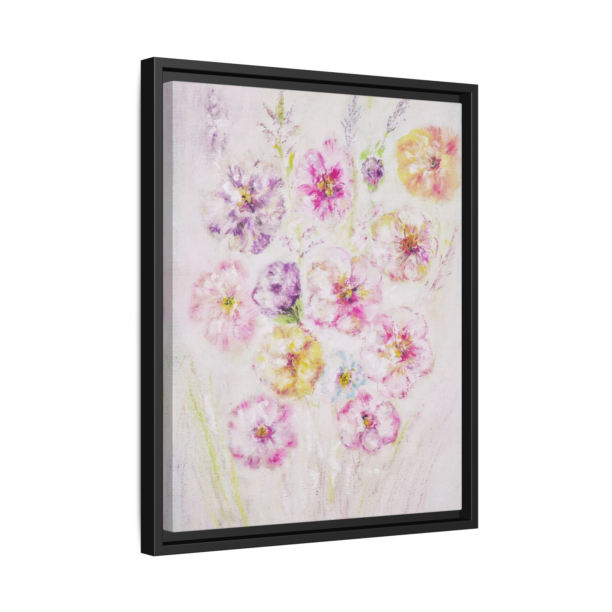 Framed Floral Canvas Print — Soft Pastel Bouquet Wall Art