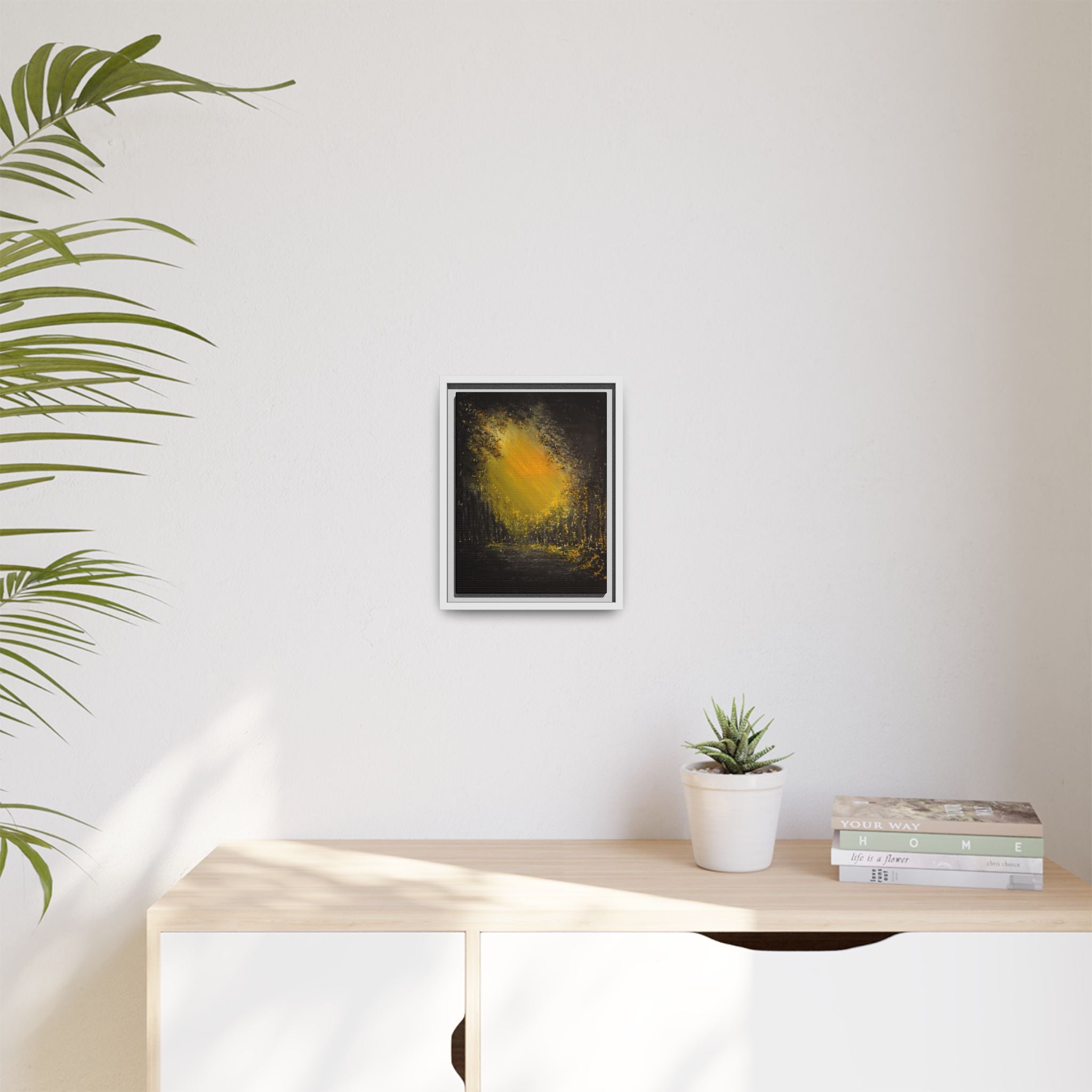 Framed Matte Canvas Wall Art — Golden Forest Glow