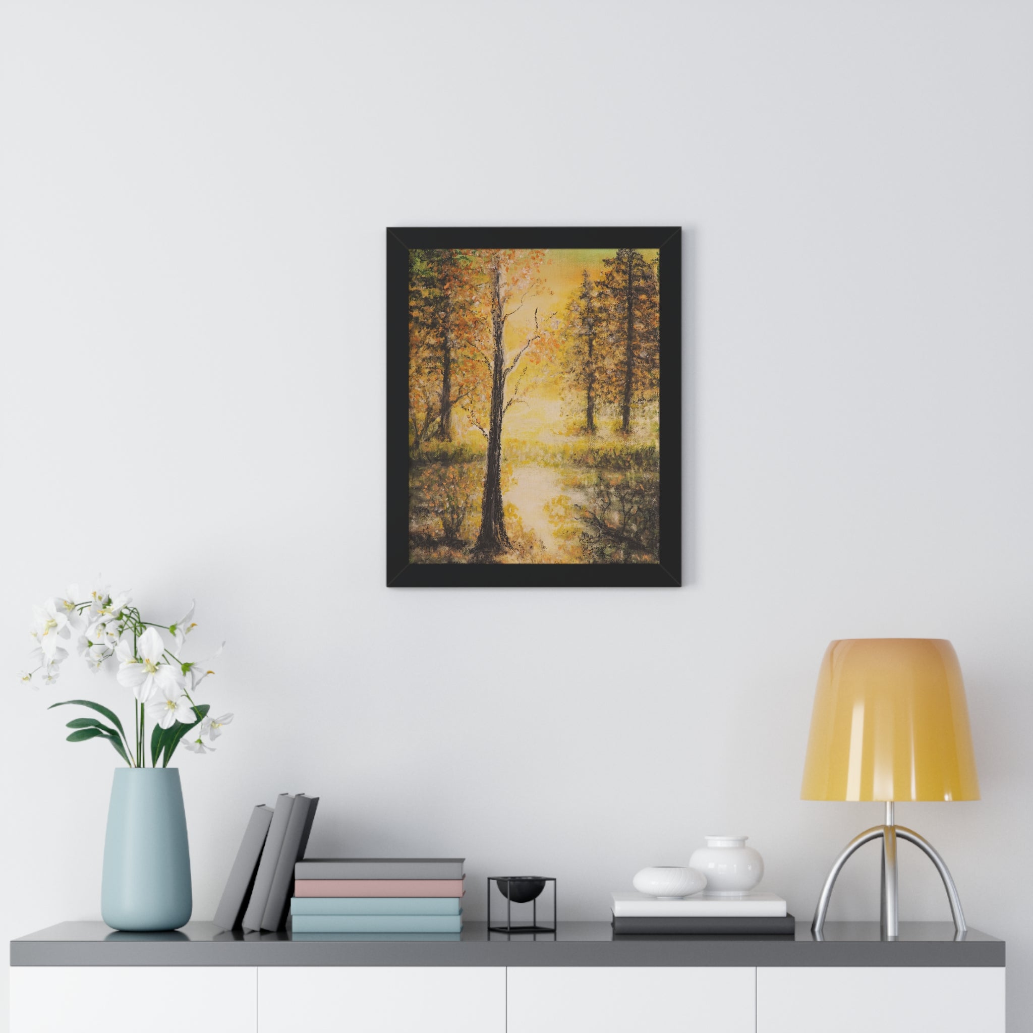 Framed Vertical Poster — Golden Forest Landscape Wall Art