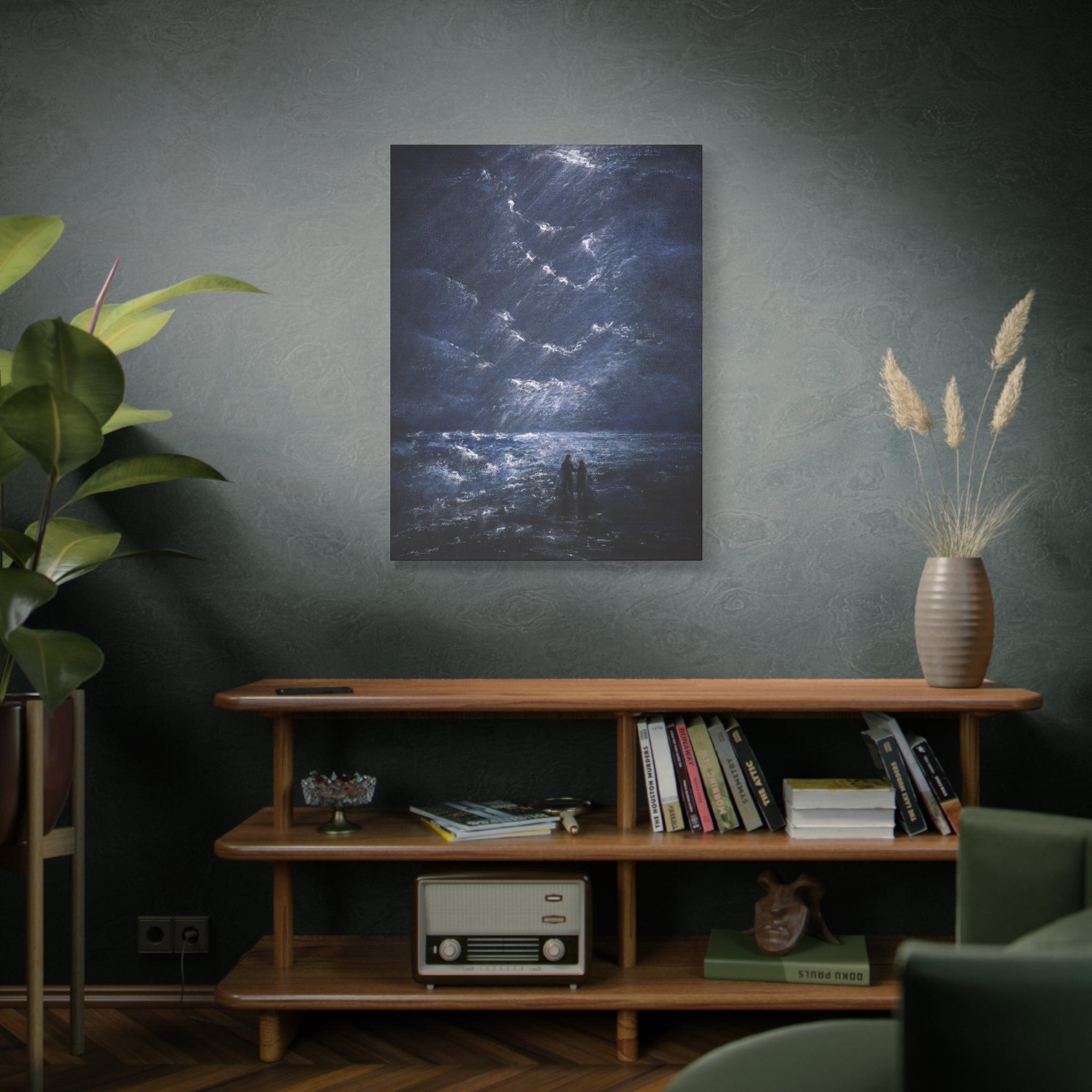Couple on Shore at Night, Matte Stretched Wall Decor