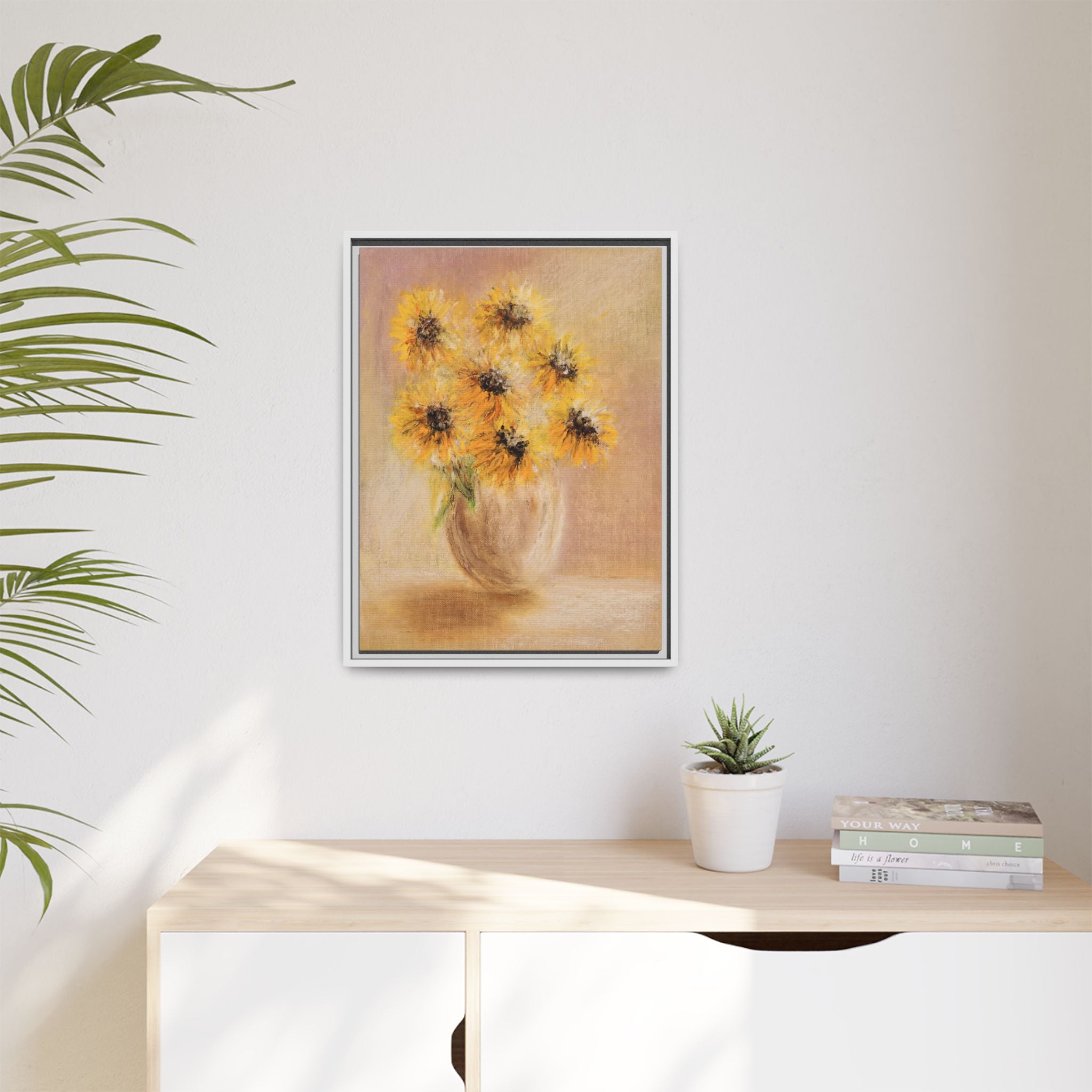 Framed Sunflower Vase — Matte Canvas Wall Art