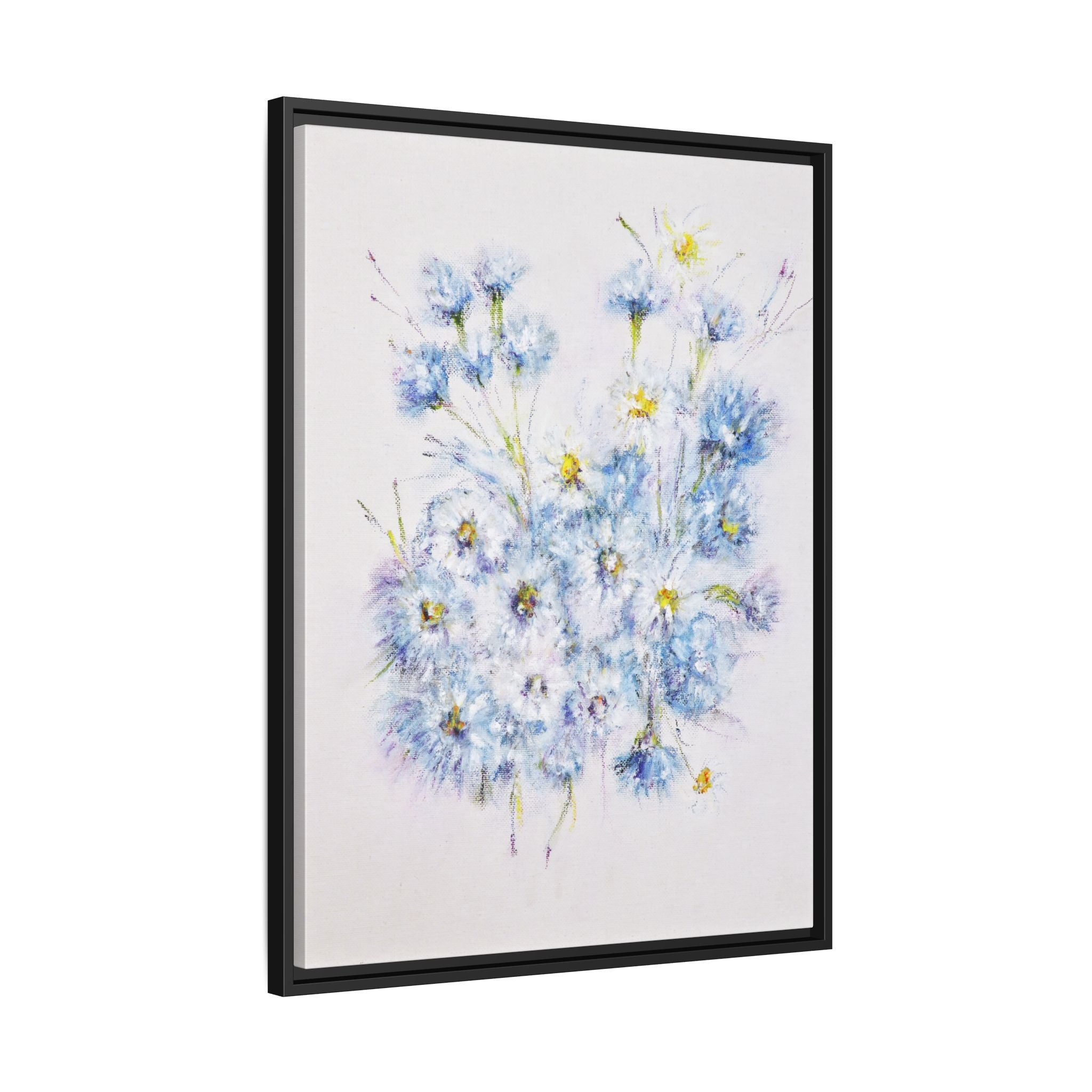 Blue Wildflower Watercolor Canvas Print — Framed Matte Wall Art