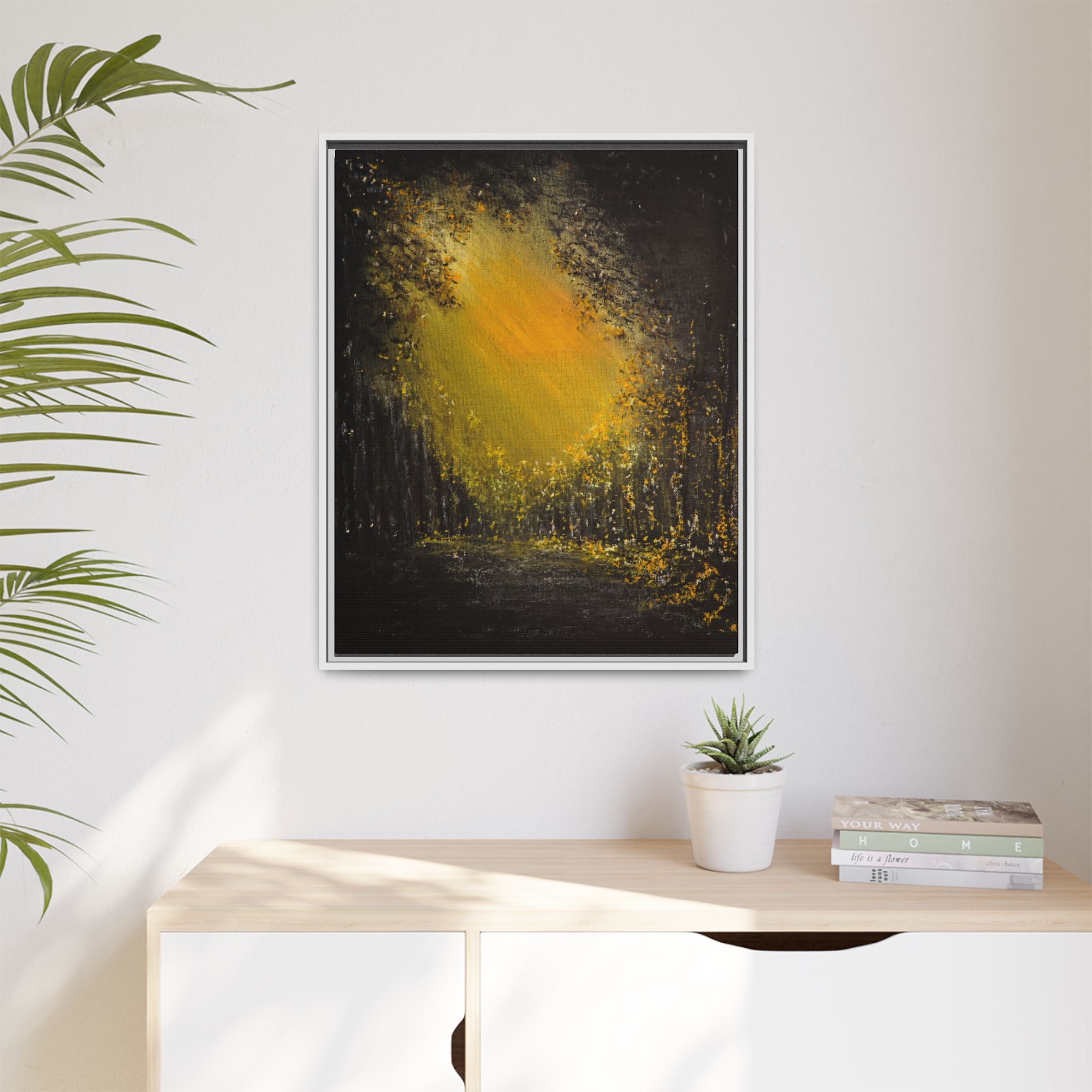 Framed Matte Canvas Wall Art — Golden Forest Glow