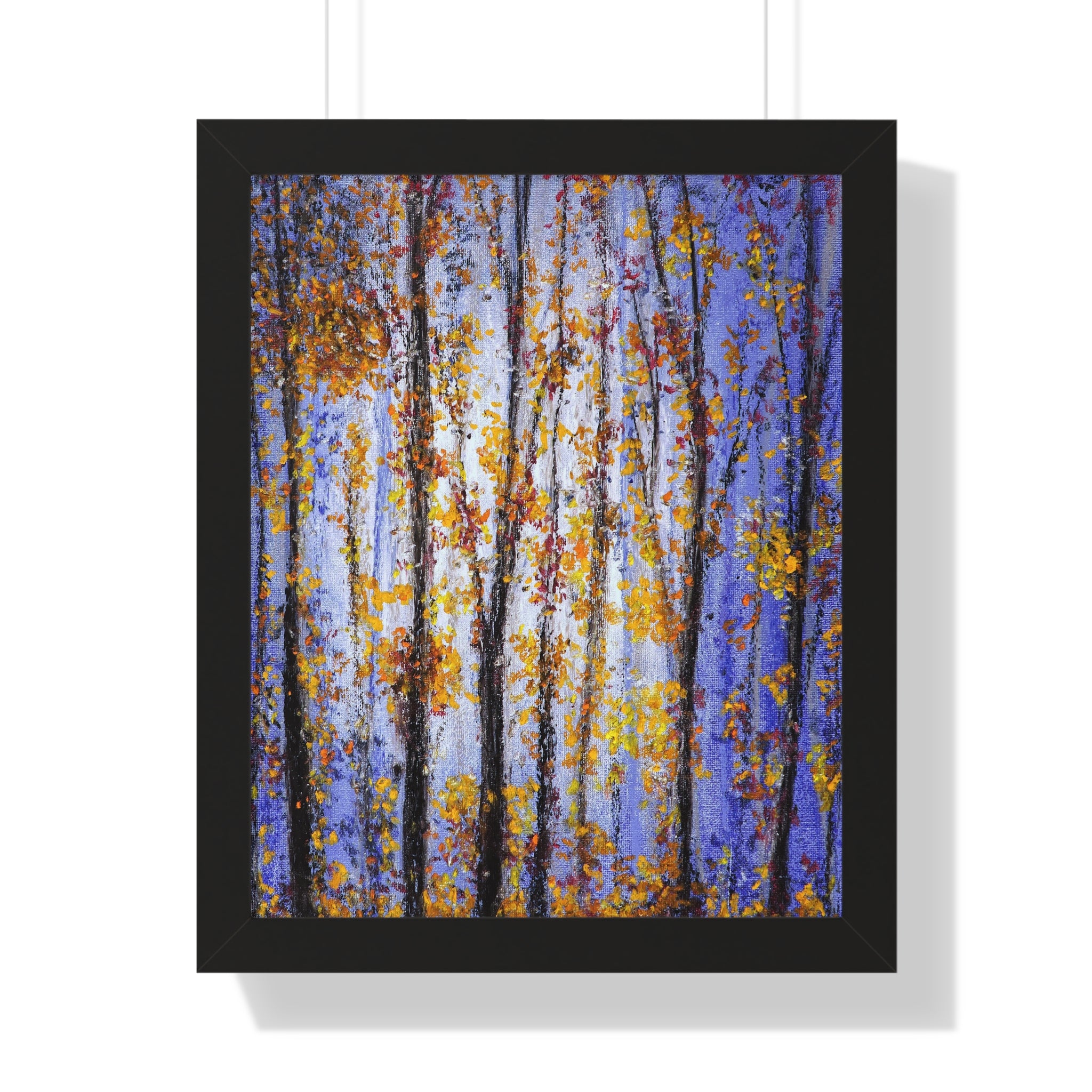 Autumn Birch Forest Framed Vertical Poster — Fall Trees Wall Art
