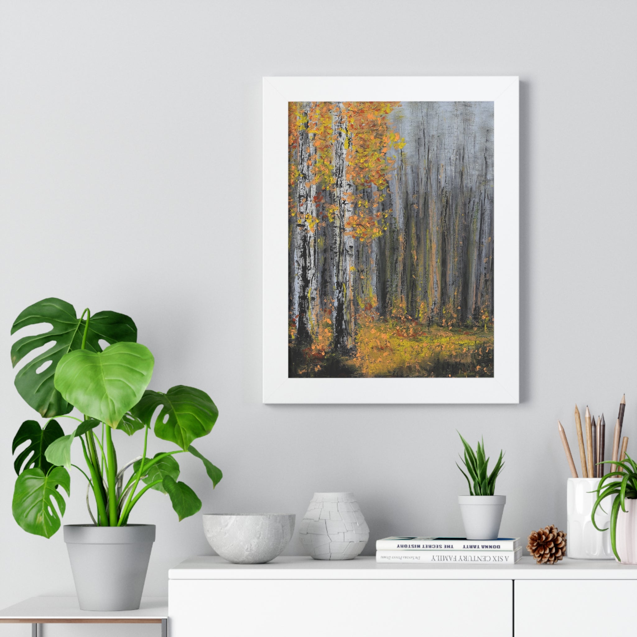 Autumn Birch Forest Framed Vertical Poster