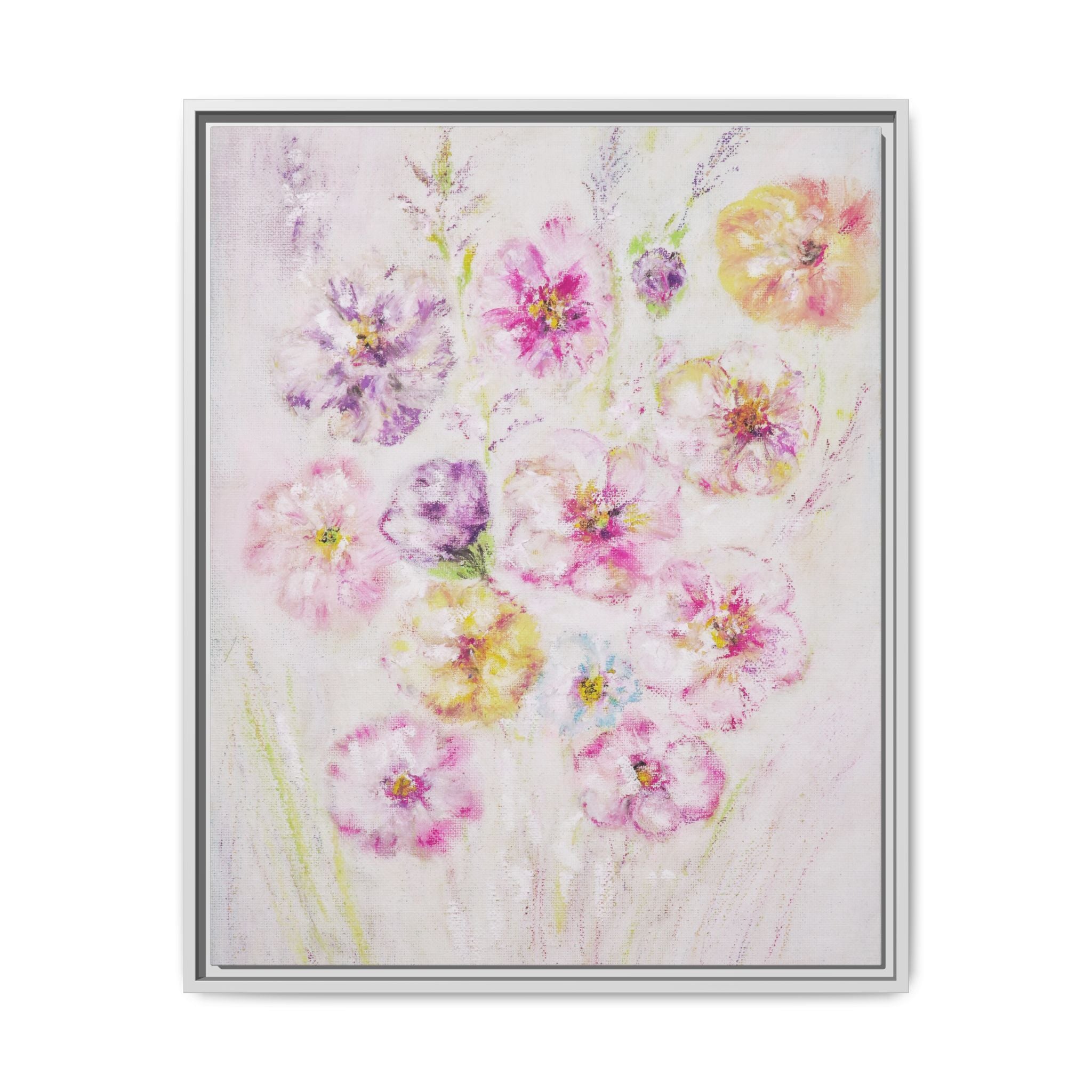 Framed Floral Canvas Print — Soft Pastel Bouquet Wall Art