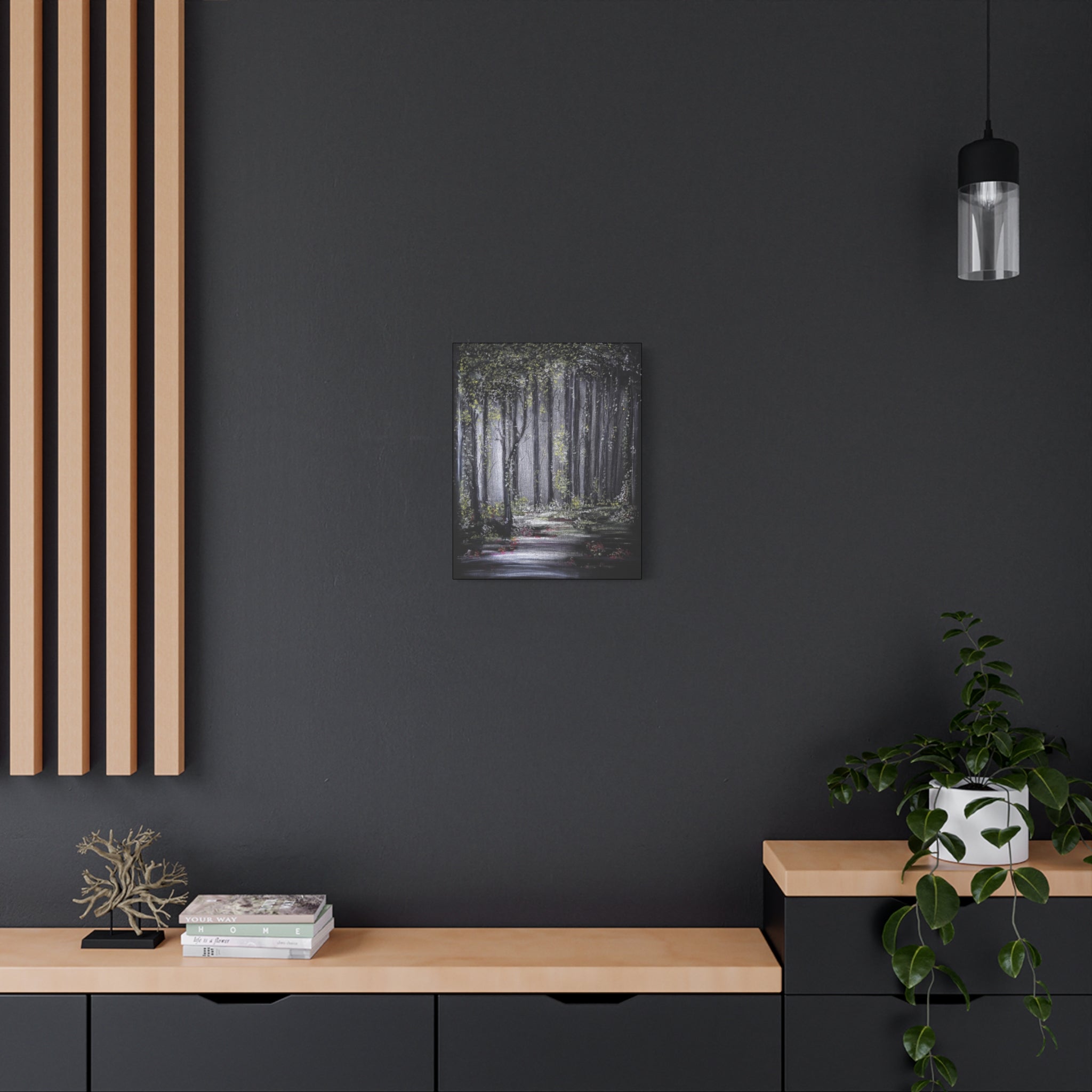 Forest Path Matte Canvas Wall Art — Moody Woodland Landscape, Stretched 1.25"