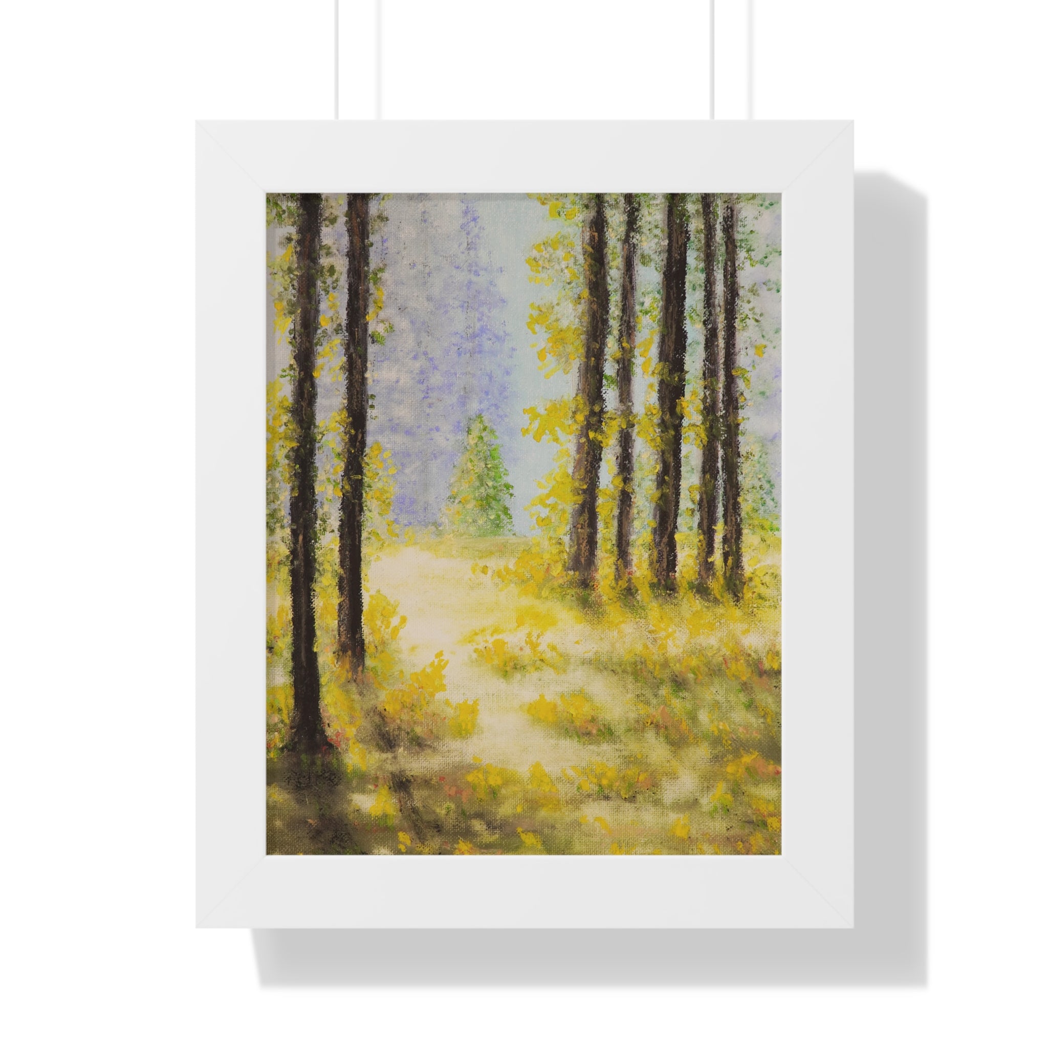 Framed Poster — Serene Sunlit Forest Painting