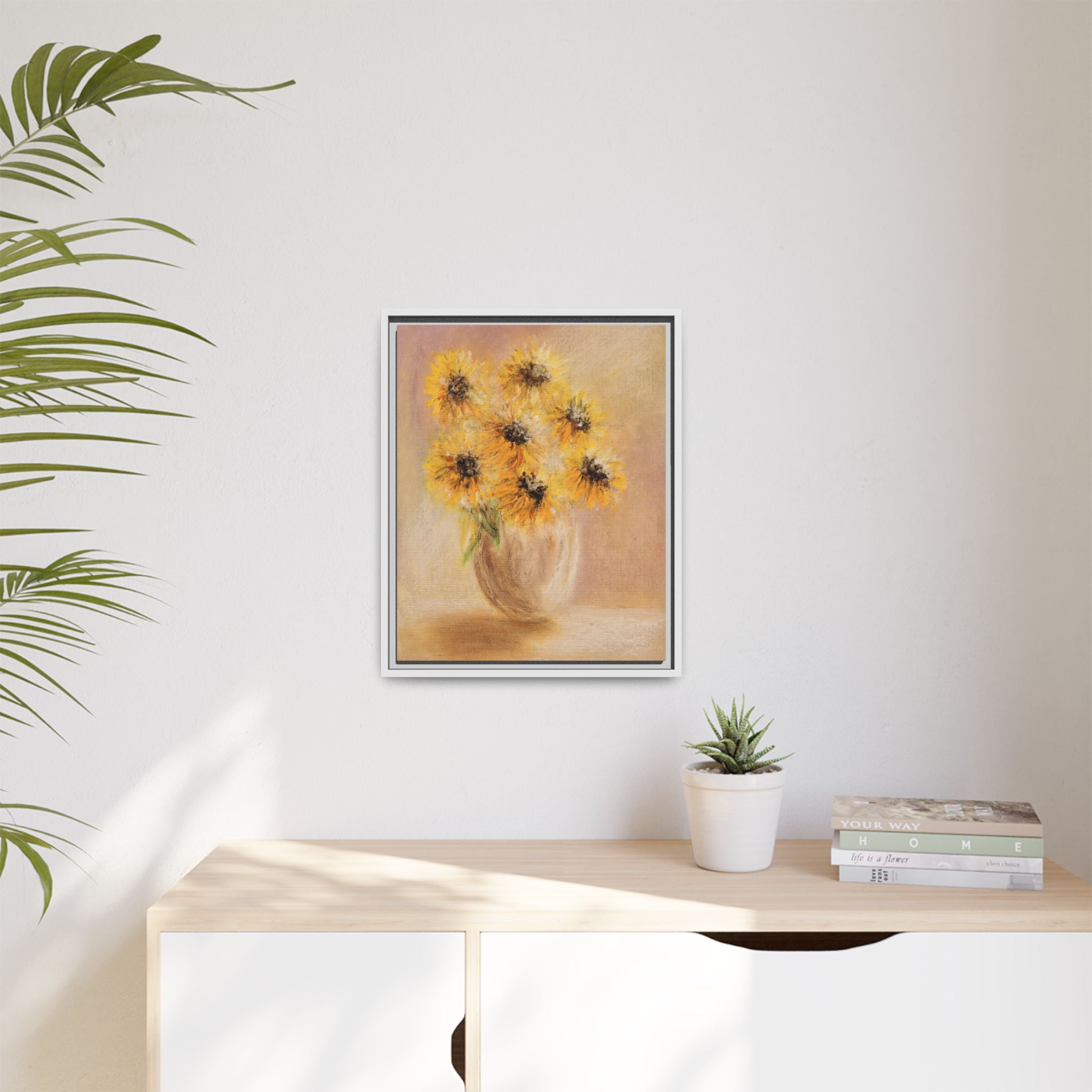 Framed Sunflower Vase — Matte Canvas Wall Art