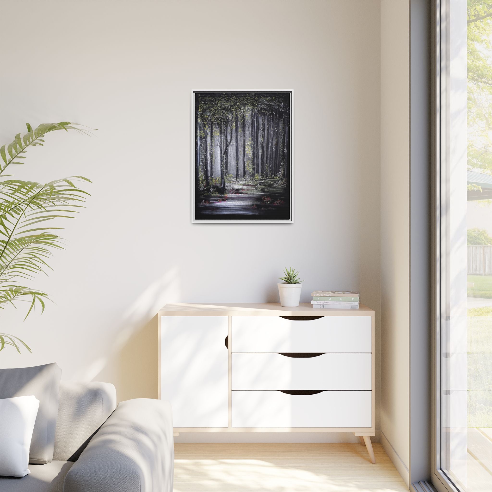 Framed Forest Path Matte Canvas Print — Serene Woodland Wall Art