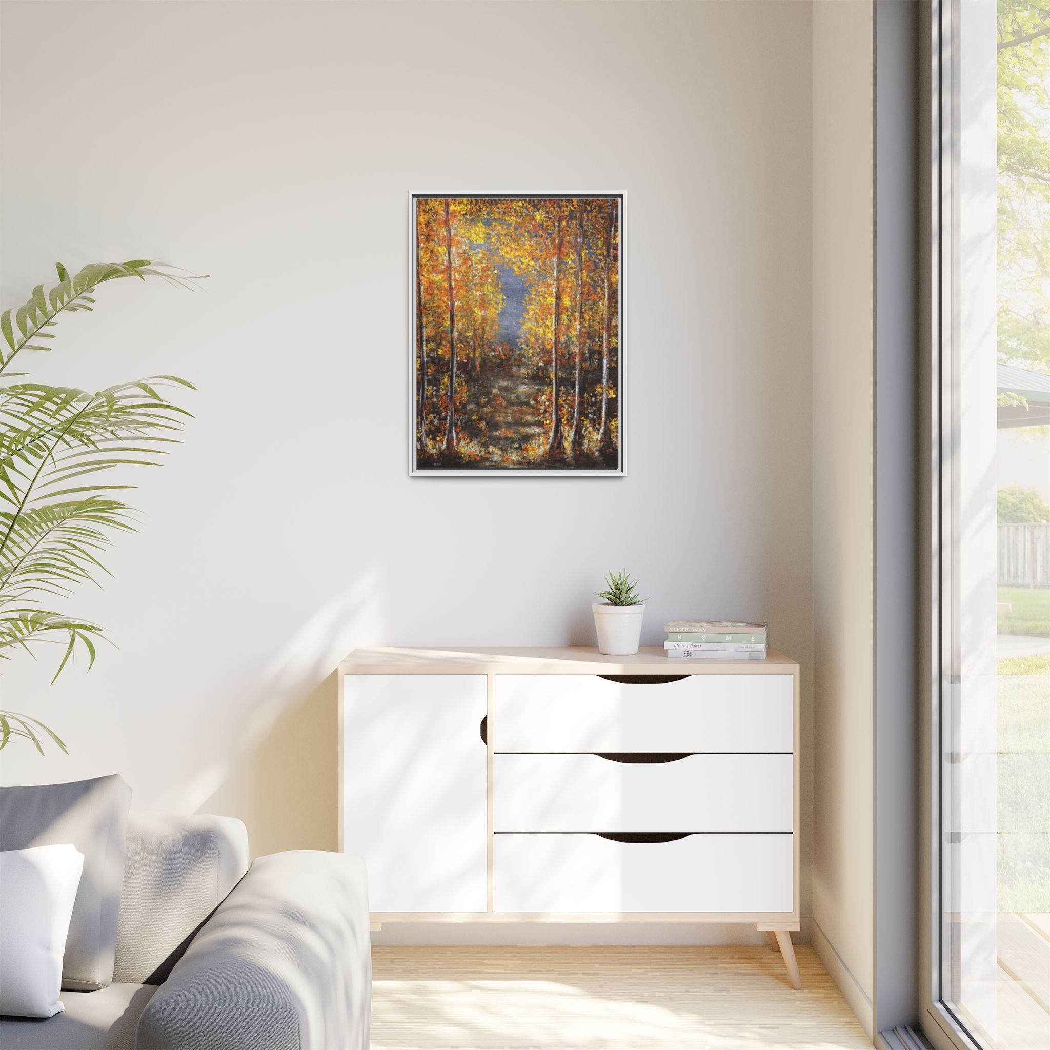 Framed Canvas Art - Autumn Forest Trees Landscape