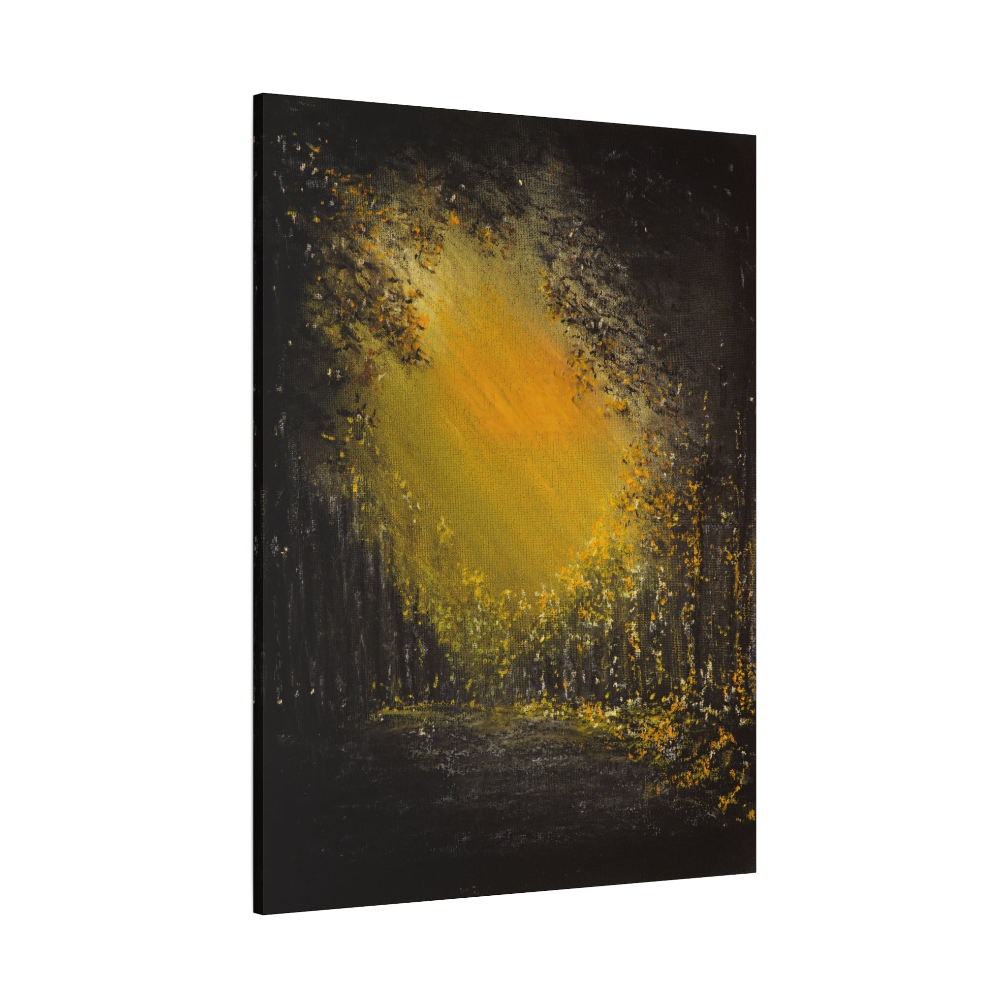 Abstract GoldenForest Glow Matte Canvas Art – Stretched Wall Painting