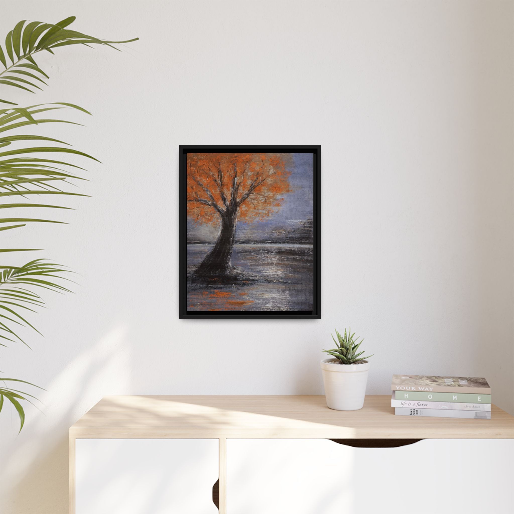 Framed Autumn Tree Canvas Print — Orange Tree Landscape Wall Art