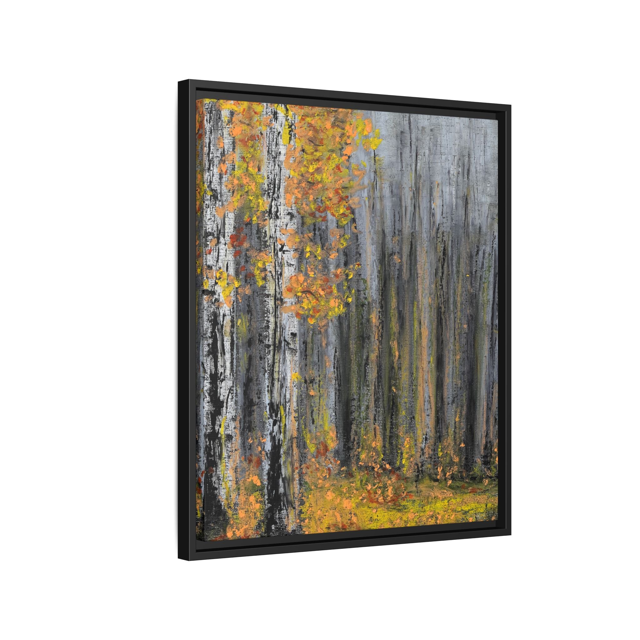 Framed Matte Canvas Print — Autumn Birch Forest Wall Art