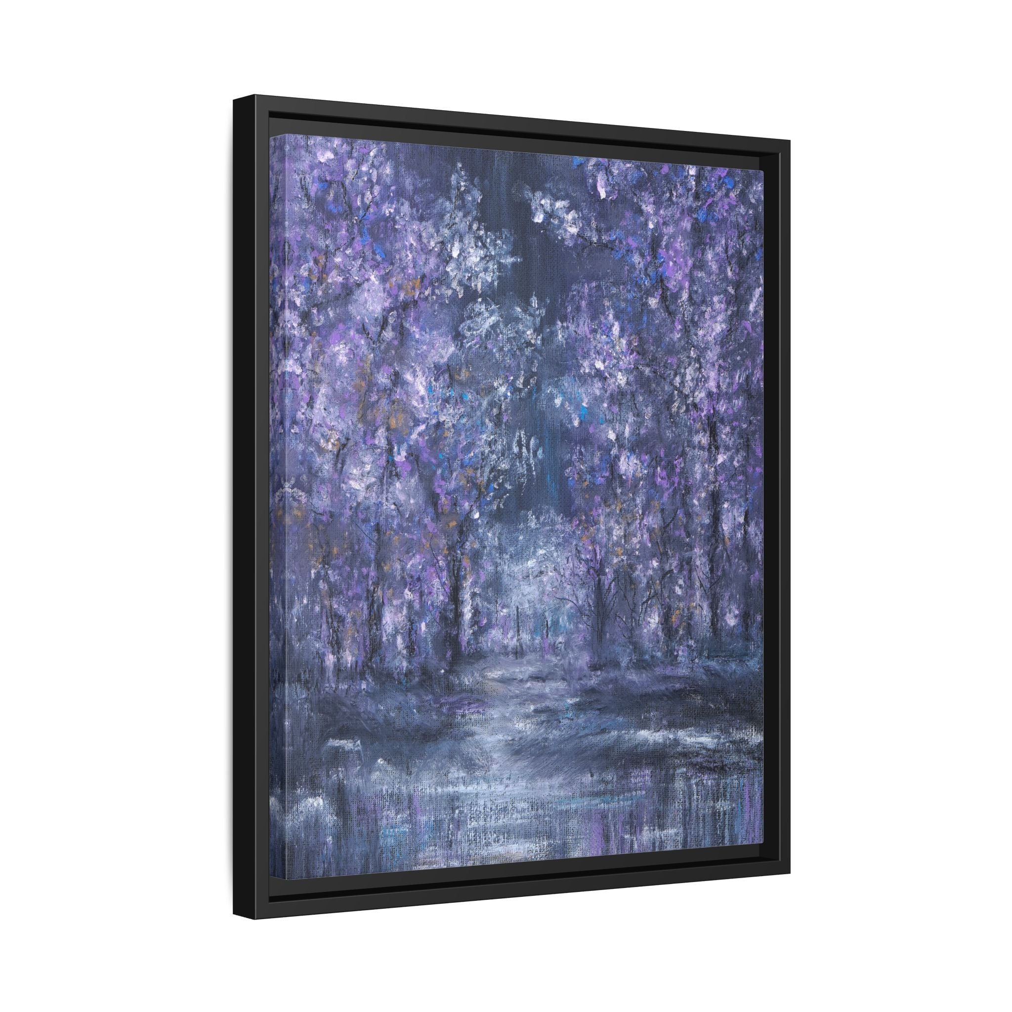 Framed Matte Canvas Art – Lavender Forest Moonlit Landscape
