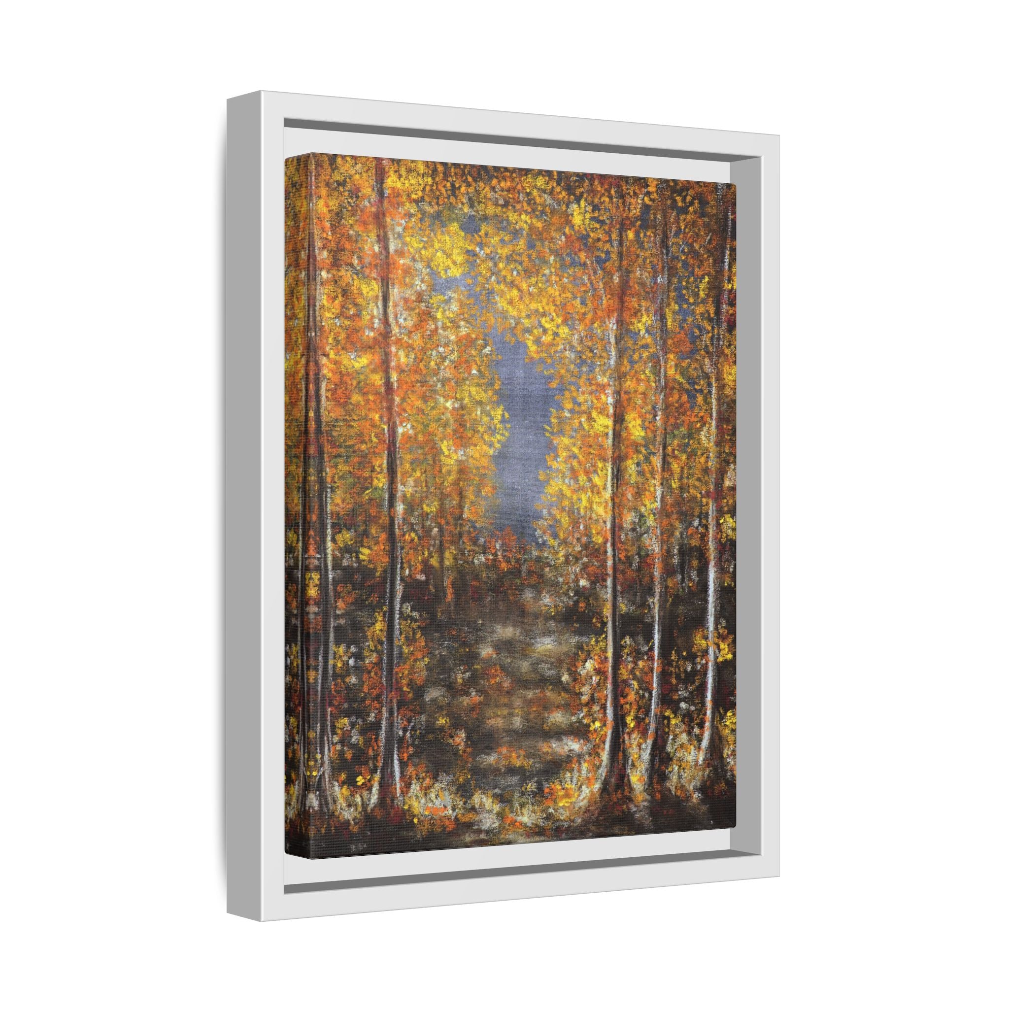 Framed Canvas Art - Autumn Forest Trees Landscape