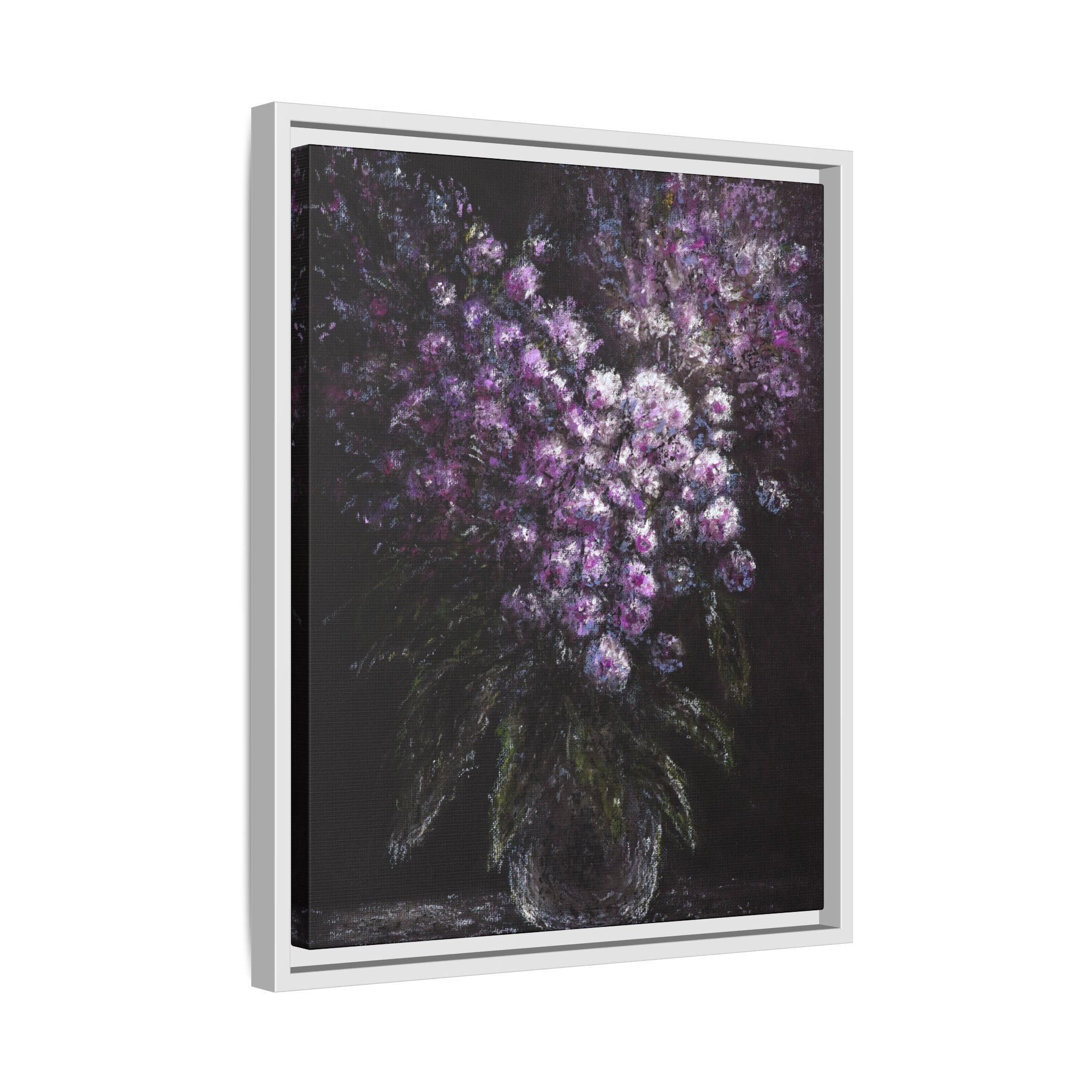 Framed Matte Canvas: Moody Purple Floral Bouquet Wall Art